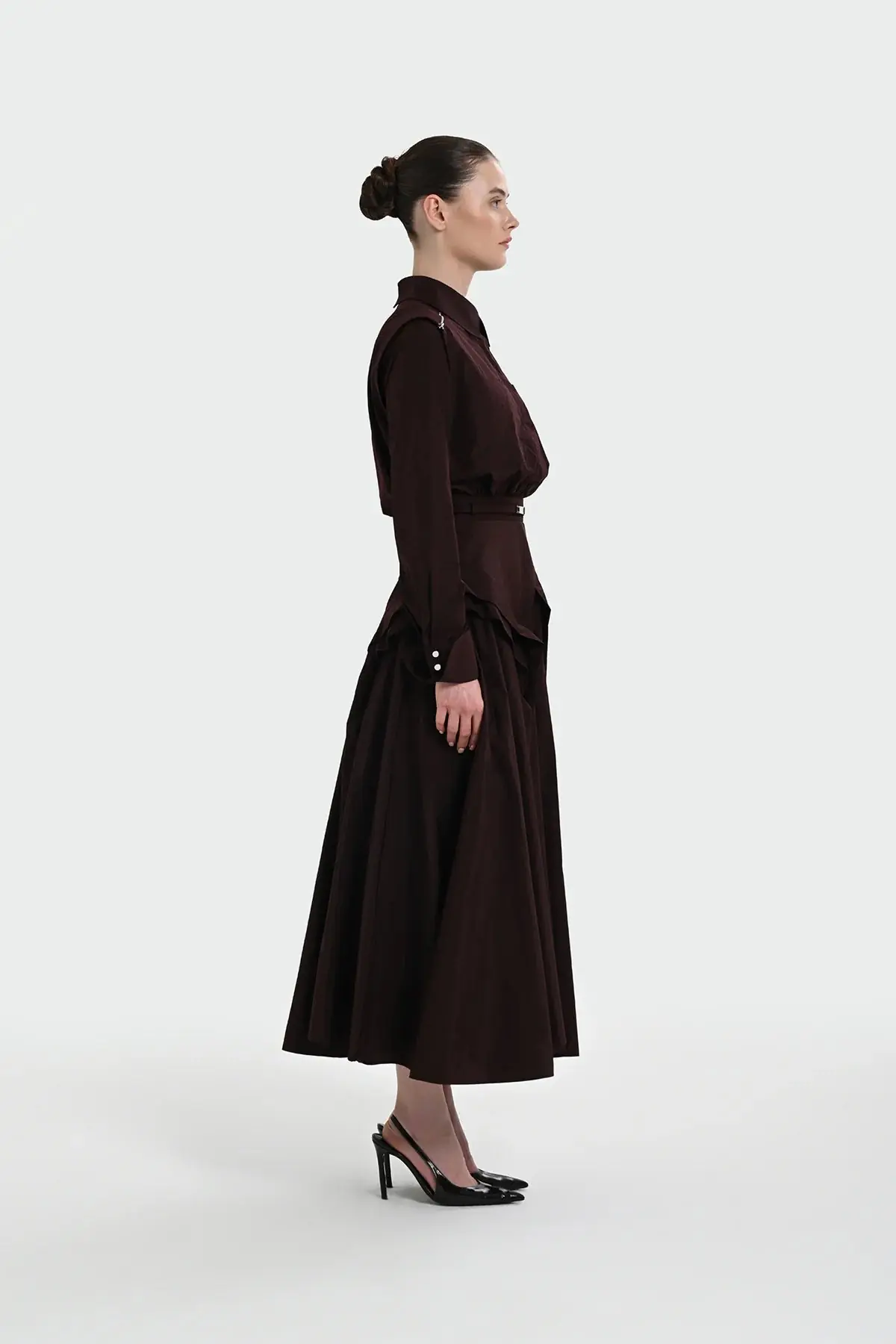Belted Shirt Collar Midi Dress - Plum, photo 4