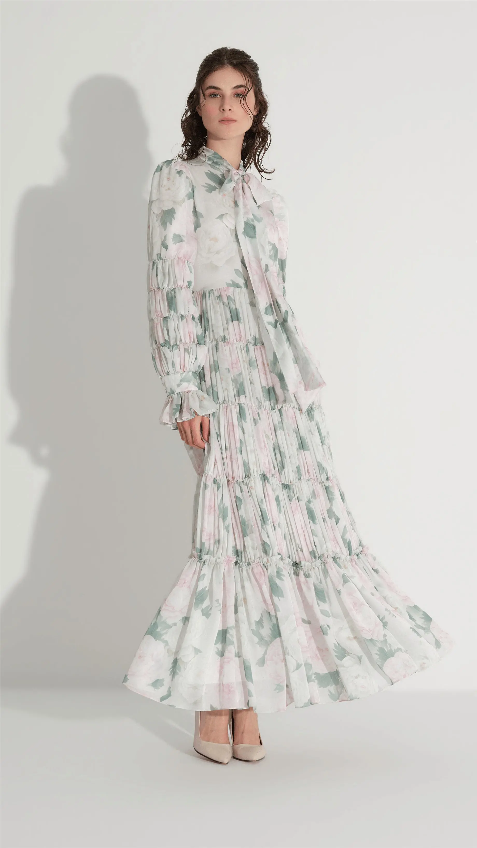 Tiered Gathered Floral Dress – Green, photo 3