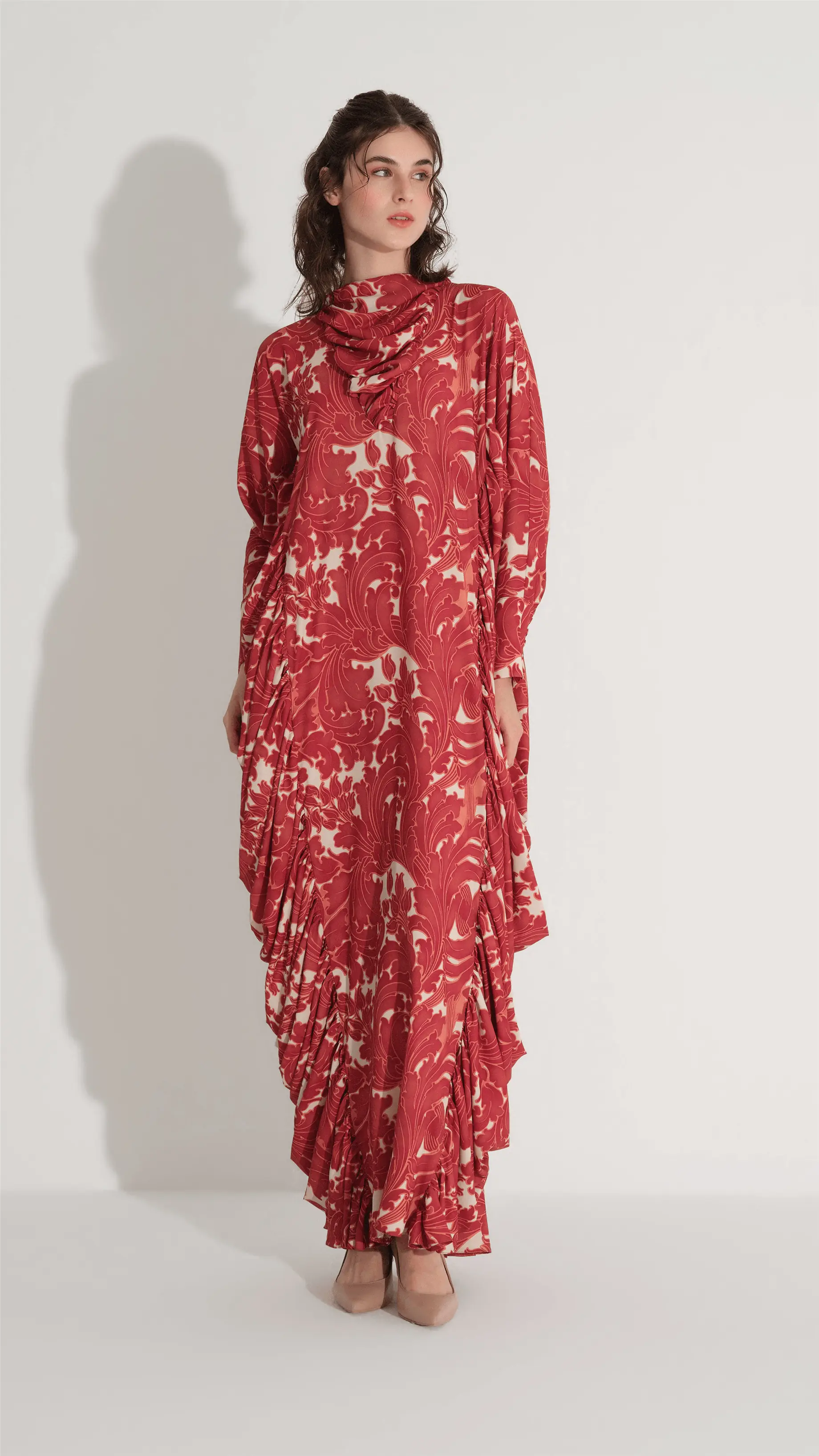 YANLARI BÜZGÜLÜ KAFTAN ELBİSE Tarçın, photo 5