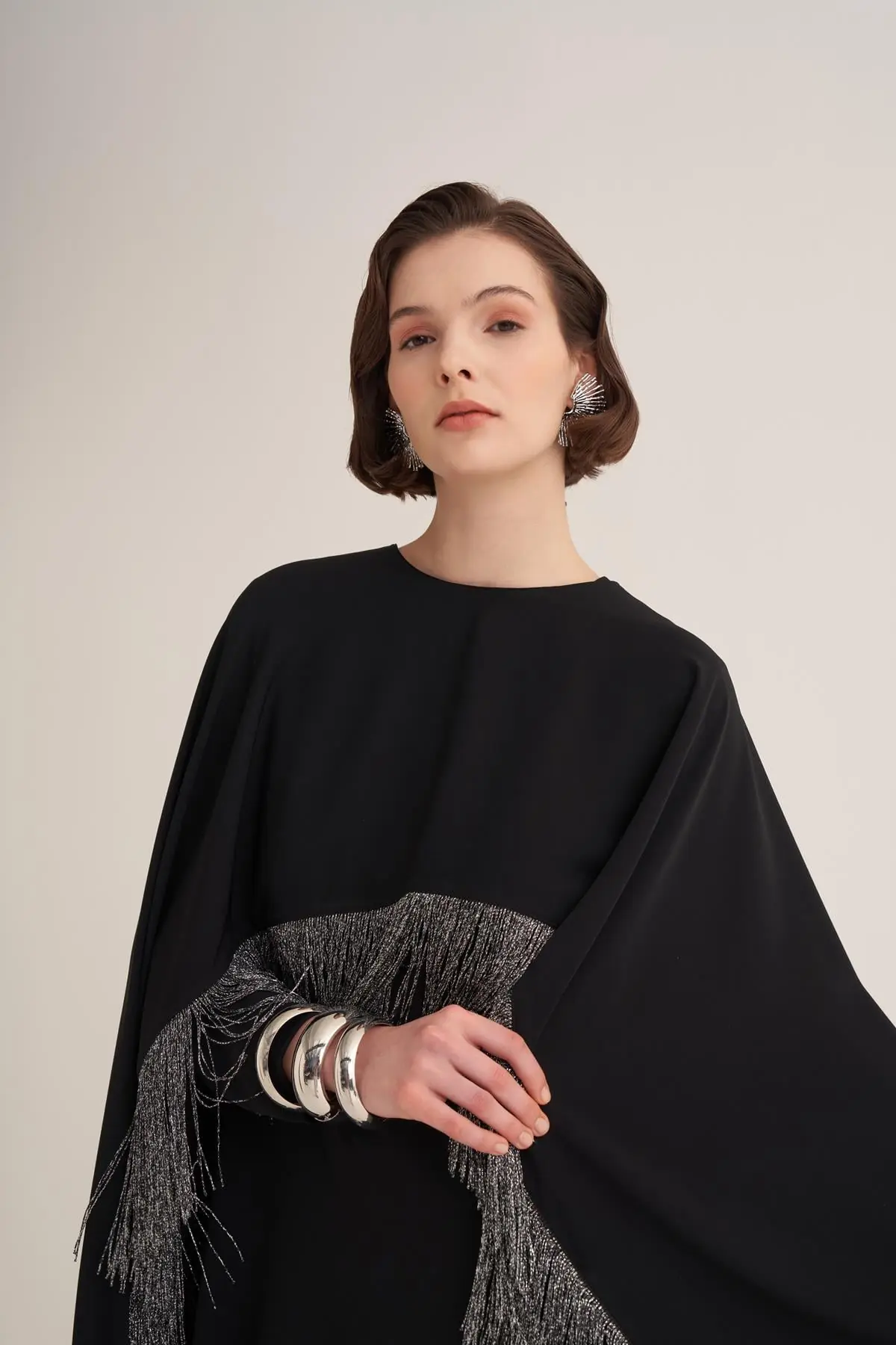 Milena Fringed Cape Maxi Dress – Black, photo 3