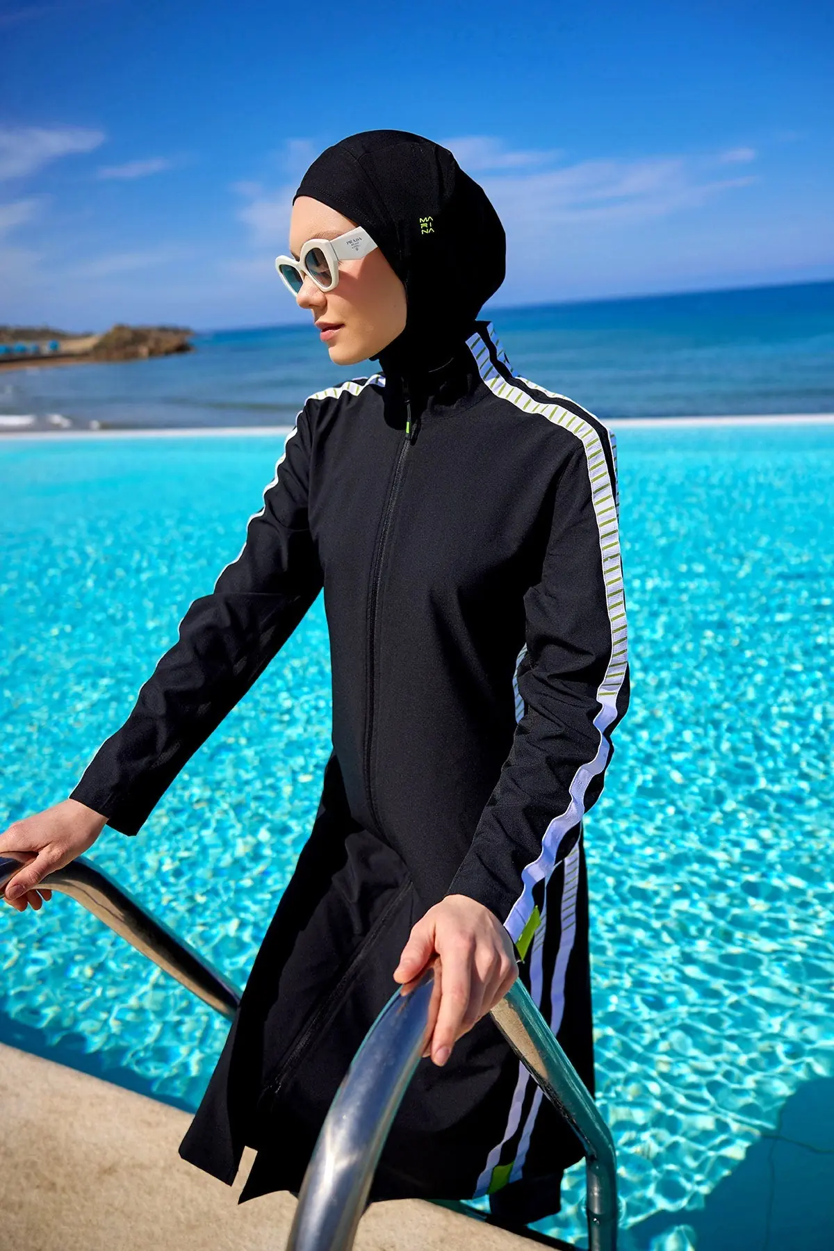 Marina Full Coverage Modest Swimsuit - Black, photo 2