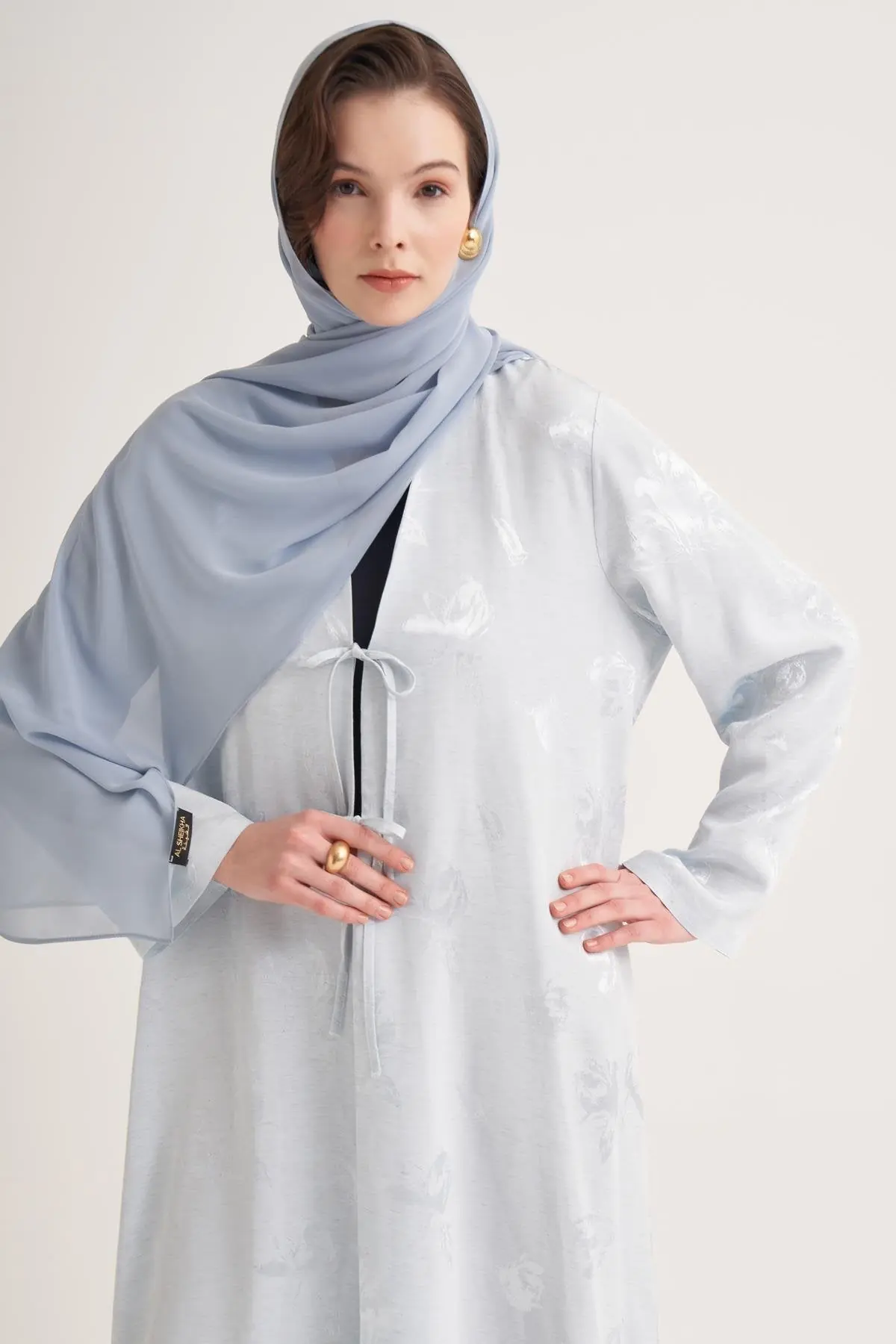 Mila Linen Abaya & Scarf – Light Blue, photo 2