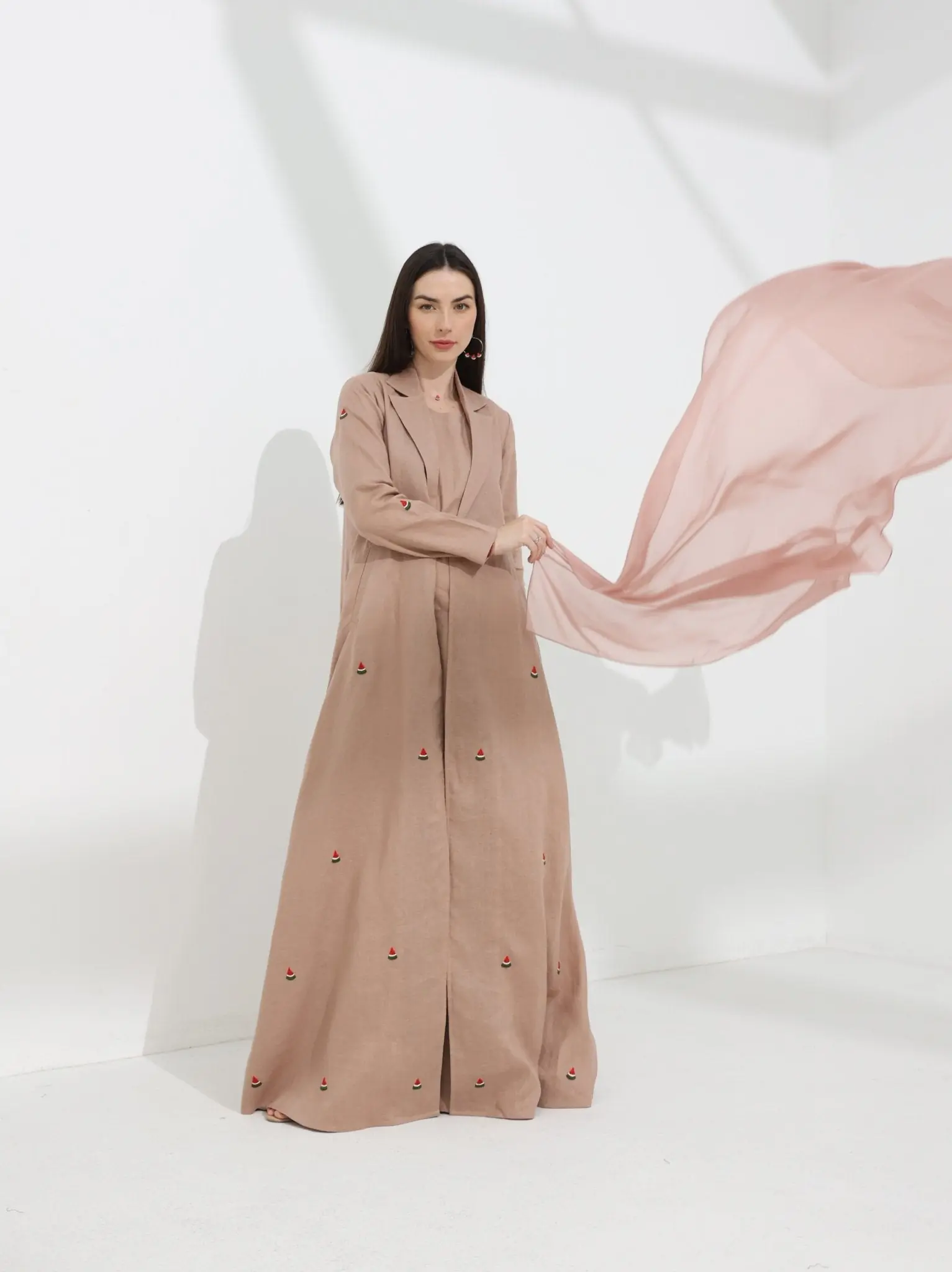 Watermelon Linen Abaya Dusty Pink, photo 2