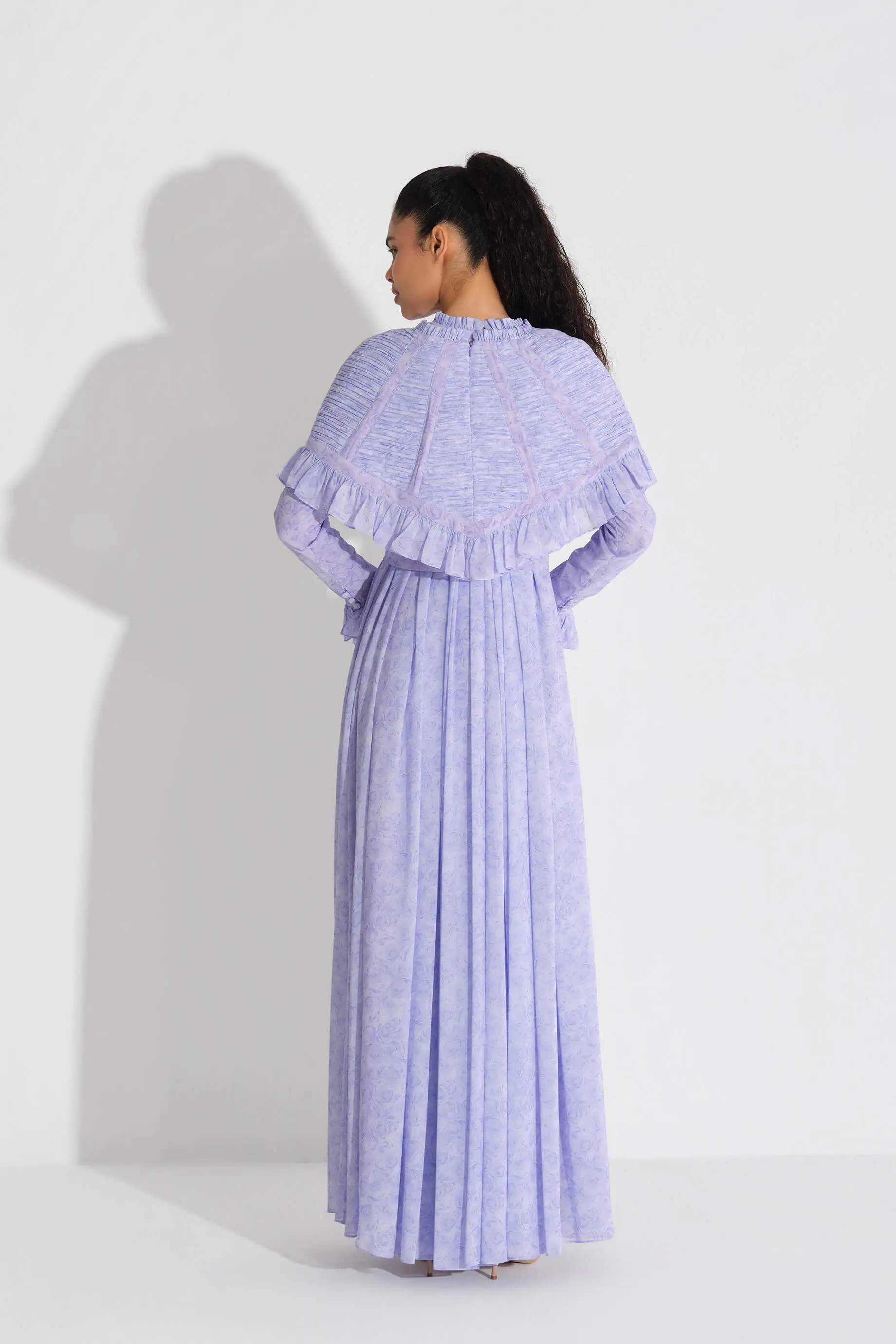 Chiffon Dress with Detachable Cape Blue, photo 5