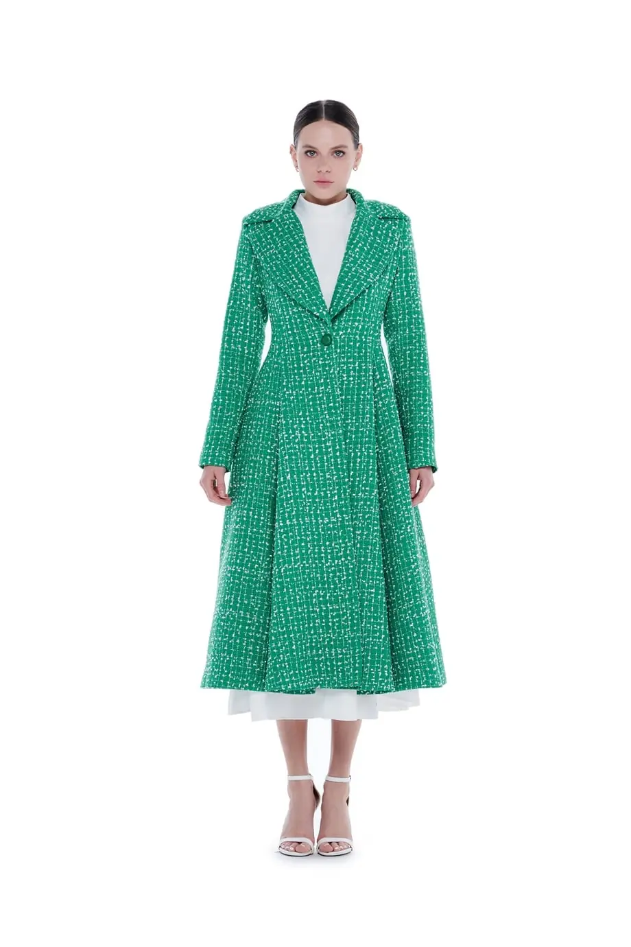 Liva Flared Hem Coat – Green