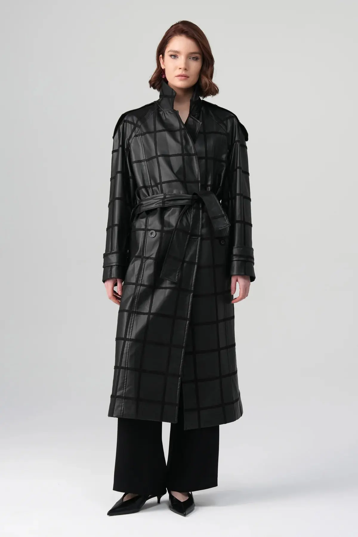 Riva Leather-Detail Coat – Black, photo 3