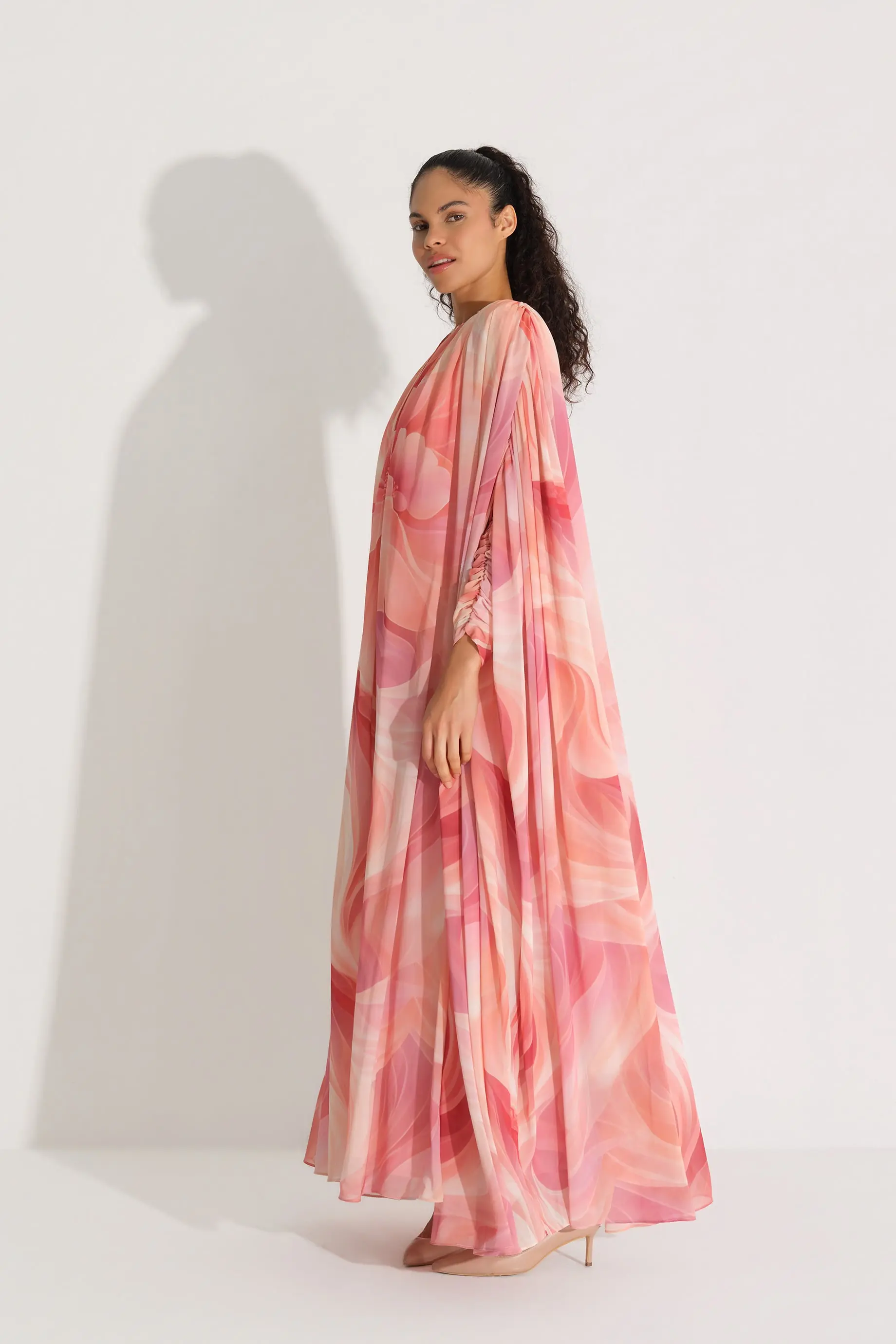Panel Floral Print Chiffon Dress – Peach, photo 4
