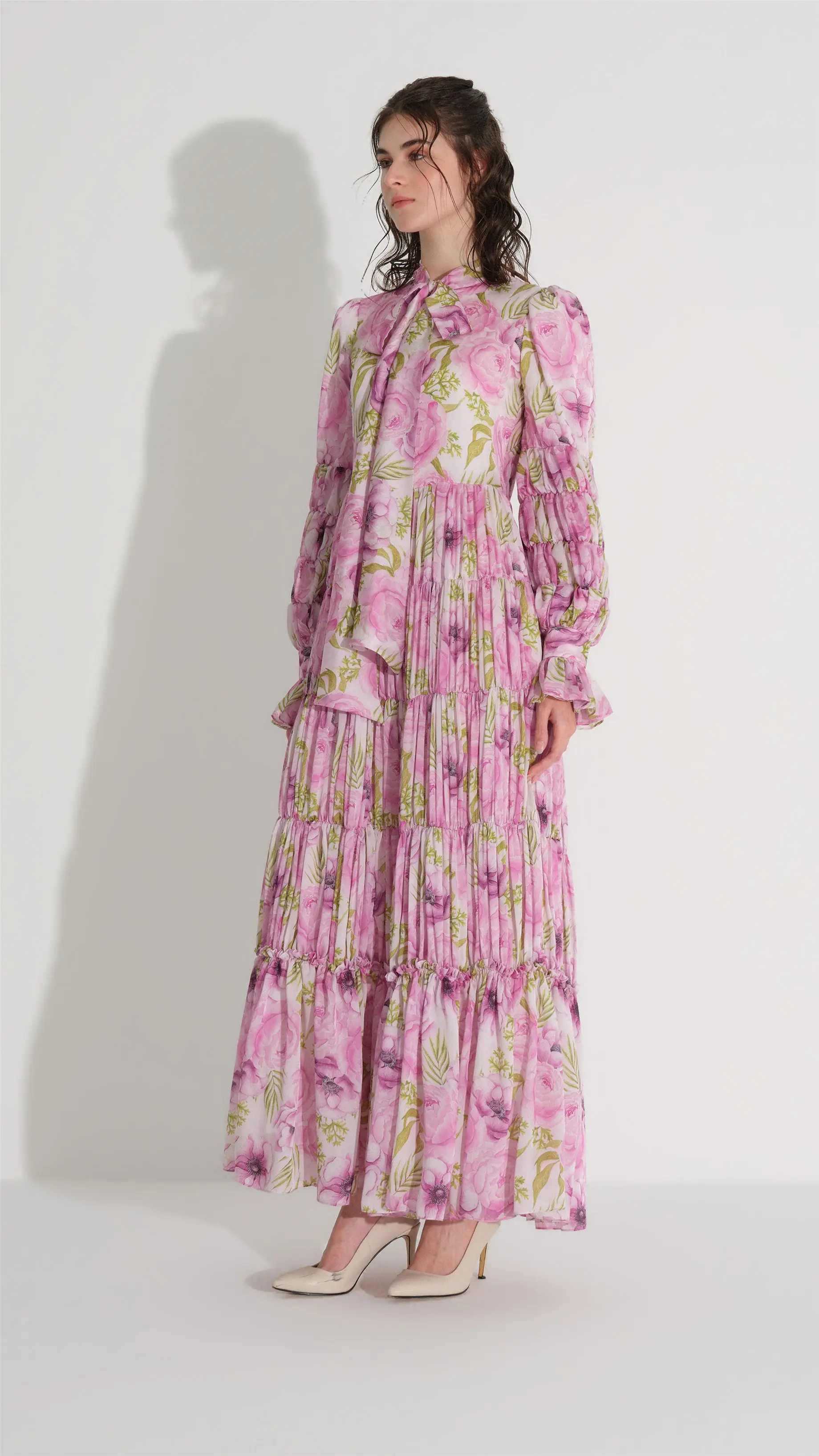 Tiered Gathered Floral Dress – Pink, photo 4