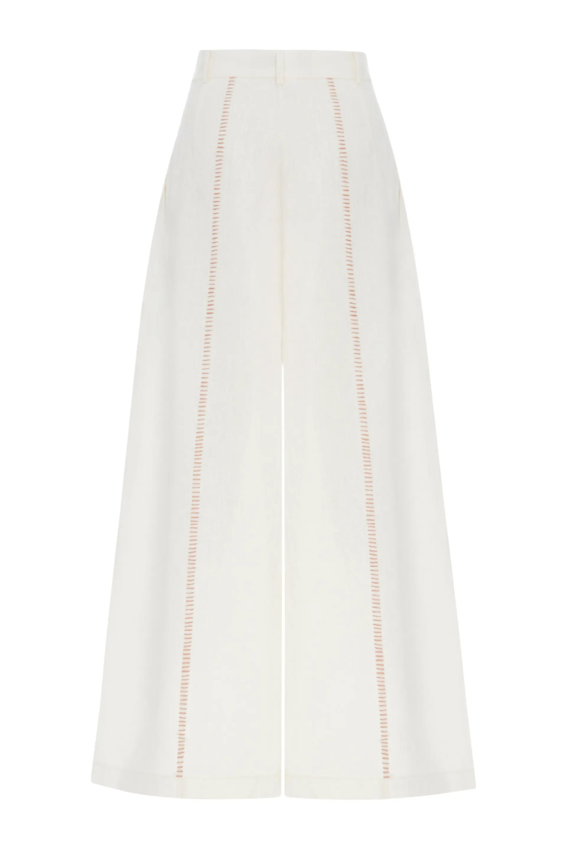 Ivory 100% Linen Pants with Punto Stitch Detail, photo 7