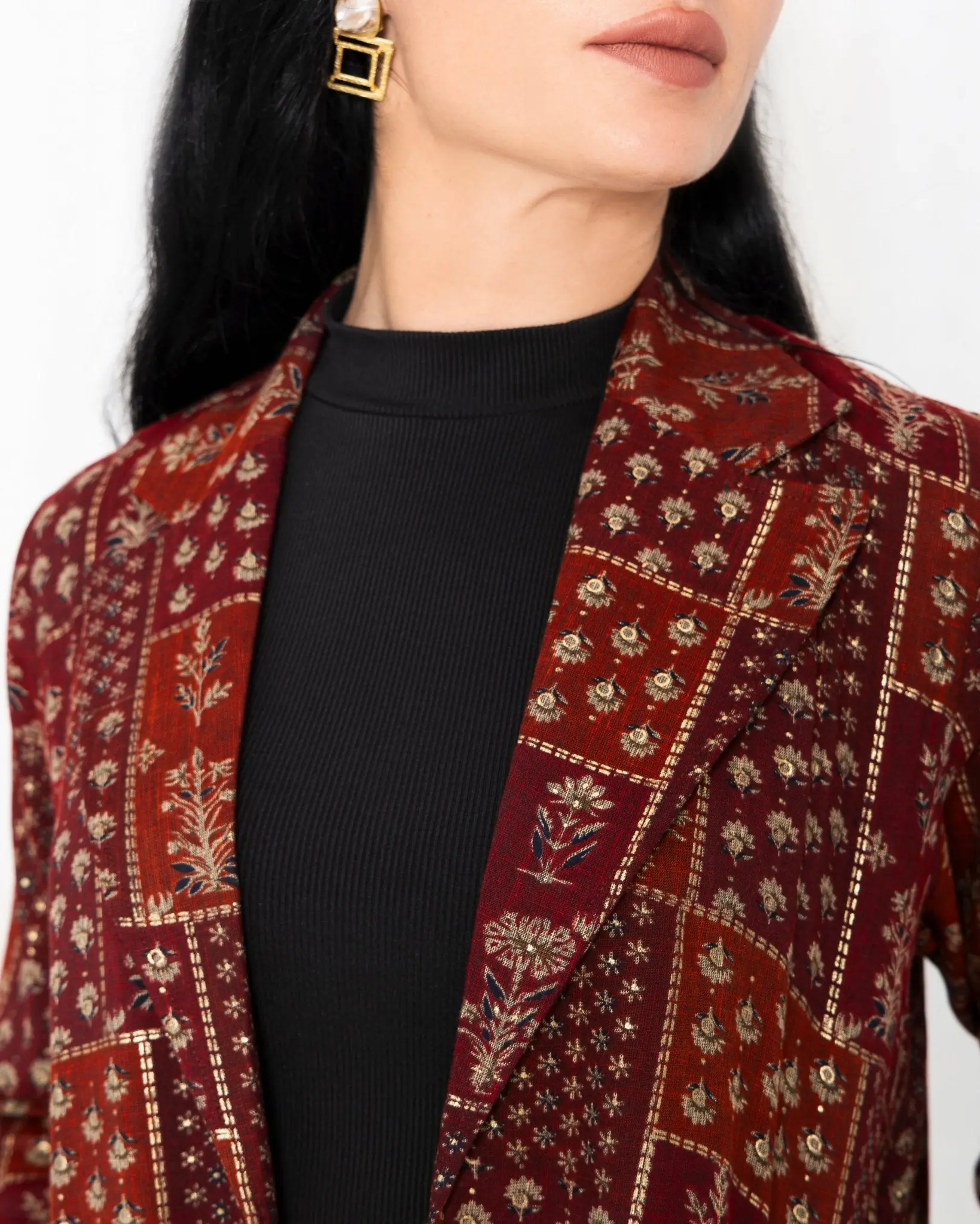 Maroon Floral Check Jacket Abaya