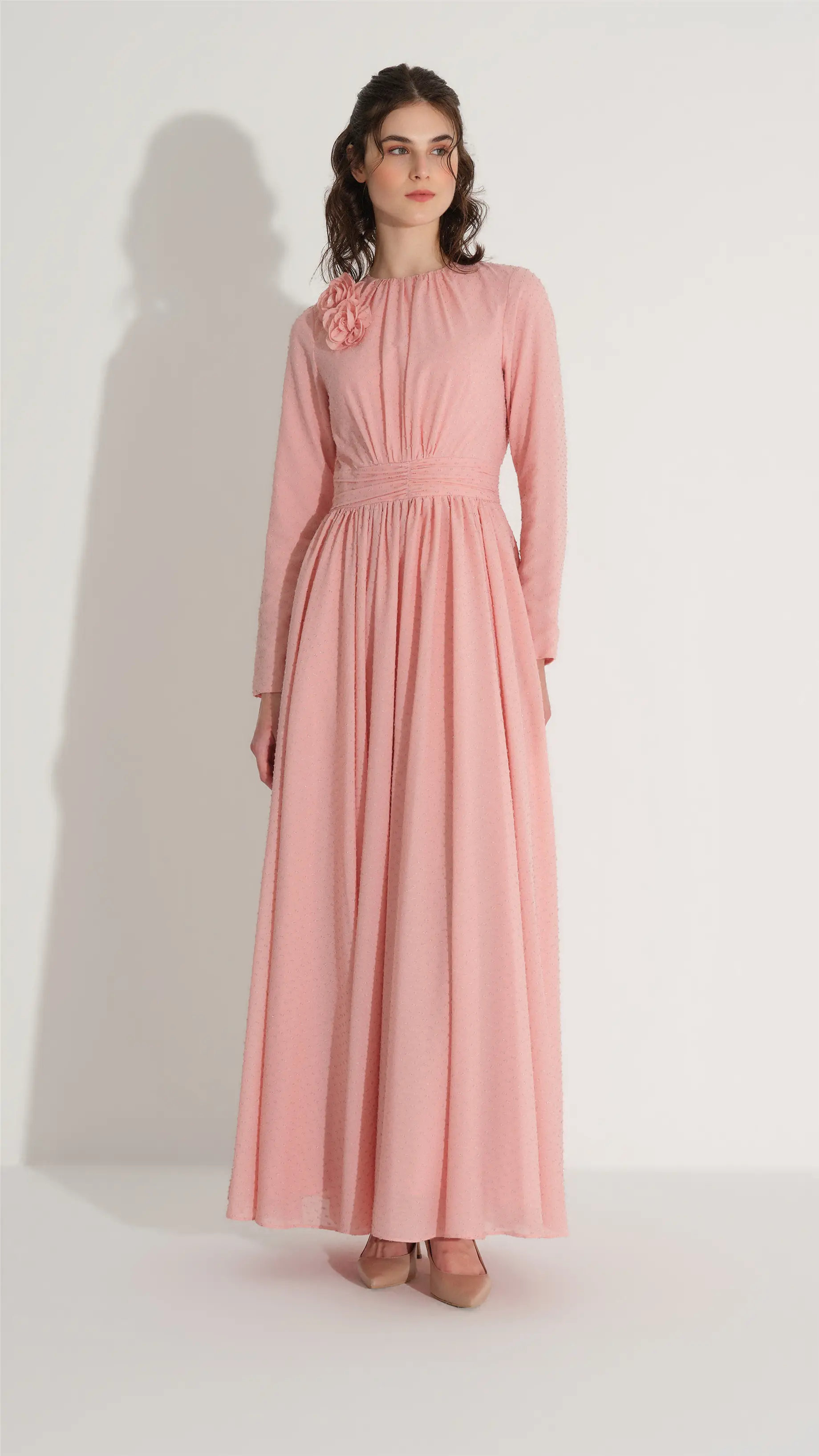 ÇİÇEK AKSESUARLI SİMLİ ELBİSE Pembe, photo 6