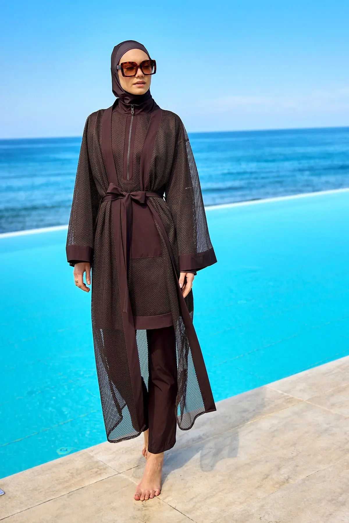 Brown Modest Full Coverage Mesh Kimono – Marina P2501-4, photo 2