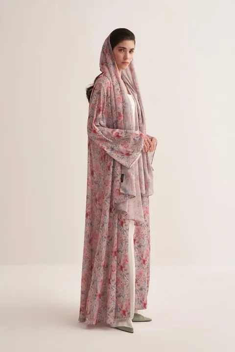Floral Satin Abaya with Matching Scarf, photo 3