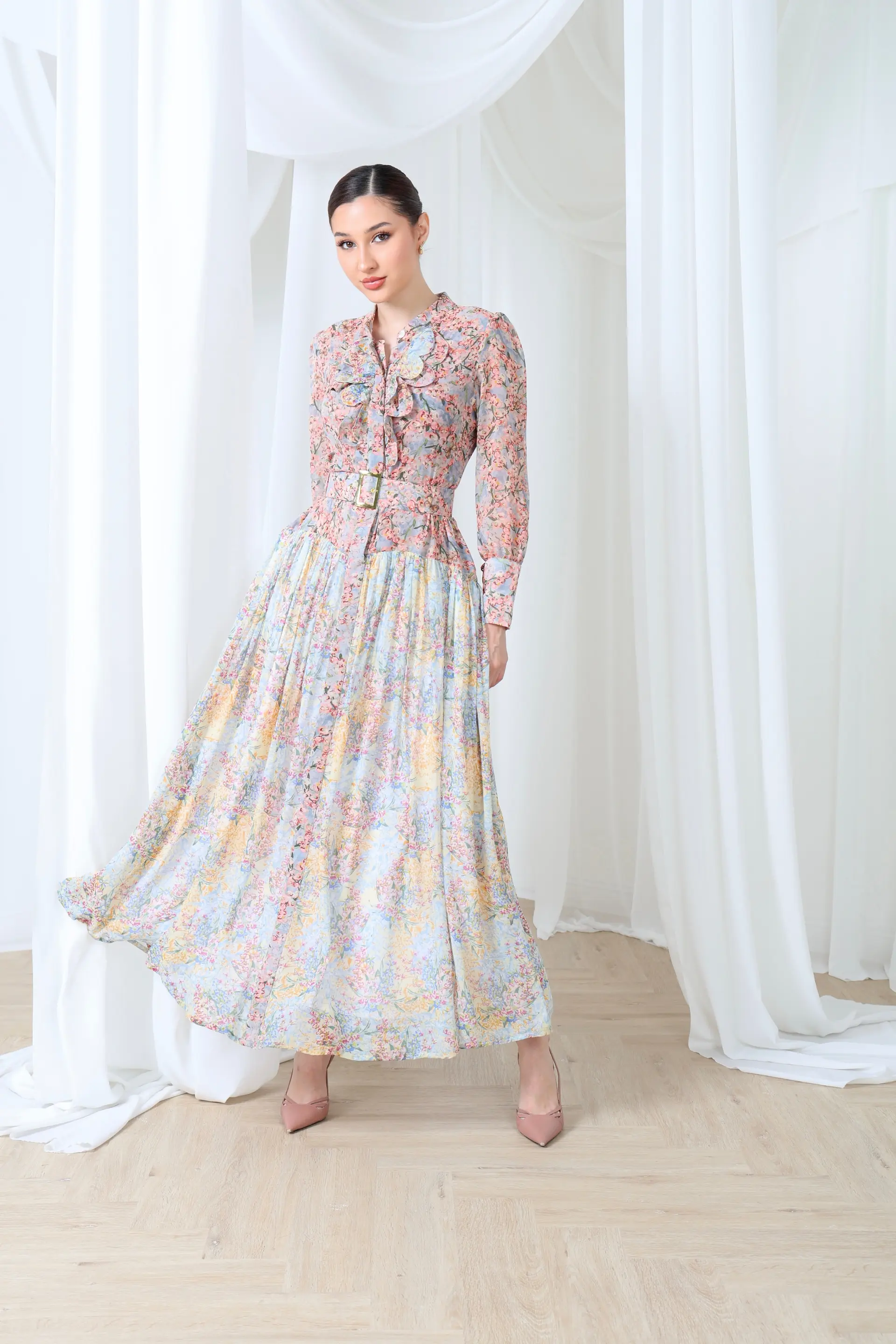 Soft – Pastel Floral Chiffon Maxi Dress | Modest Luxury, photo 2