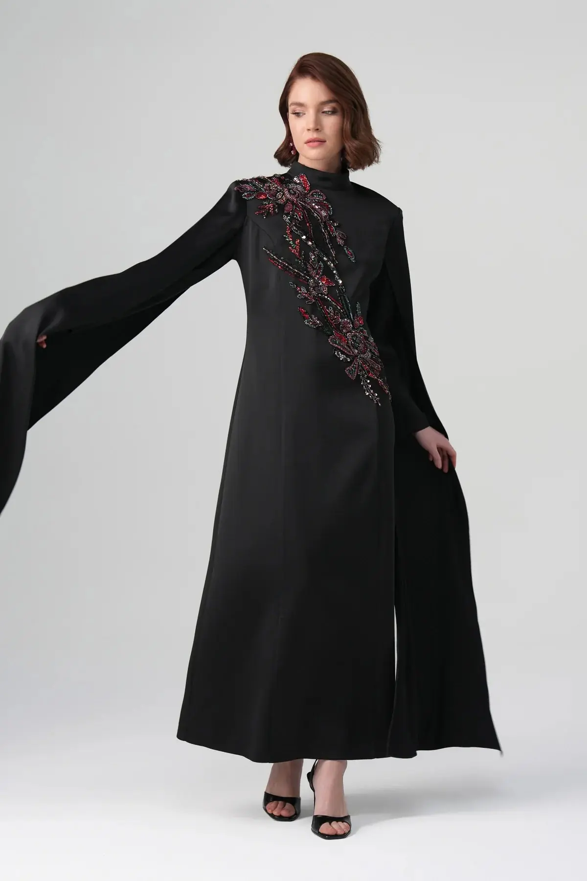 Zafira Embroidered Double-Sleeve Dress – Black, photo 5