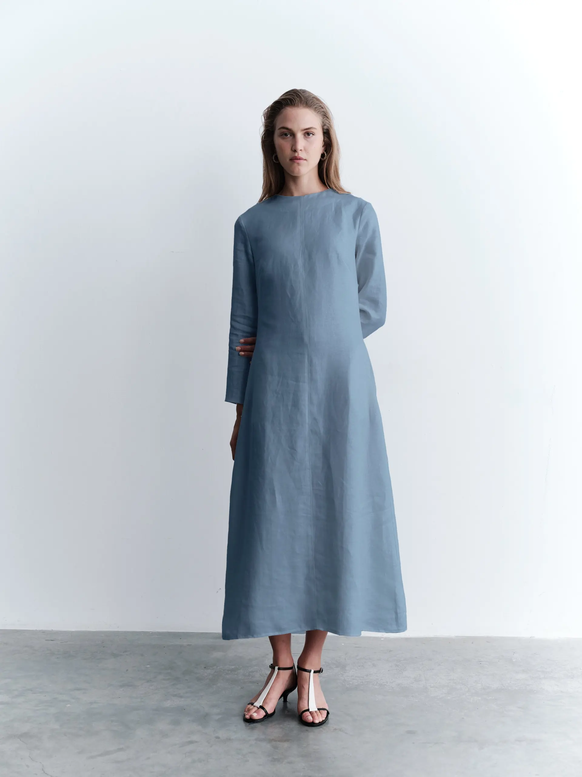 Front Seam Straight-Cut Dress – Blue, photo 3