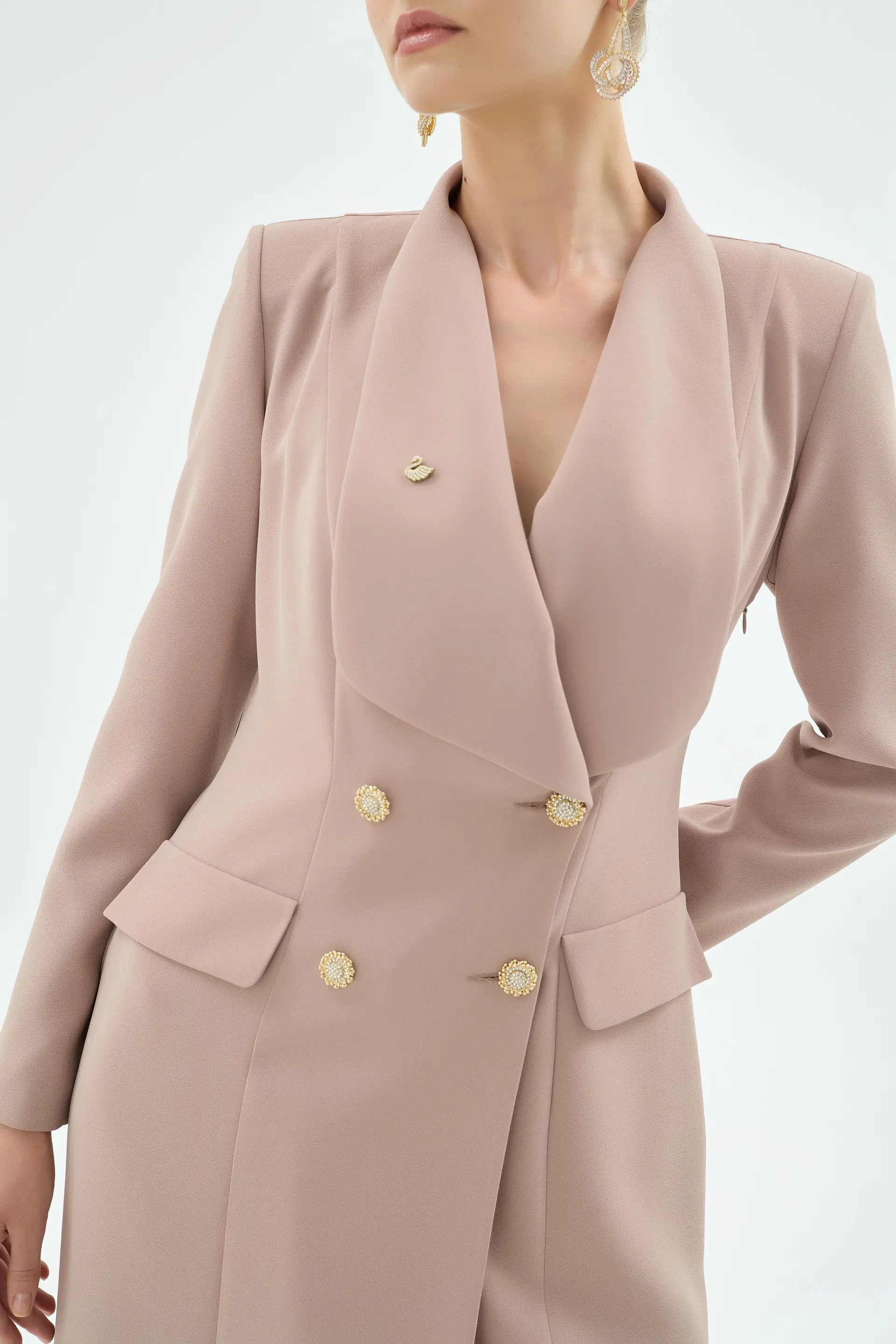 Soline Cape Detail Dress – Cream, photo 2