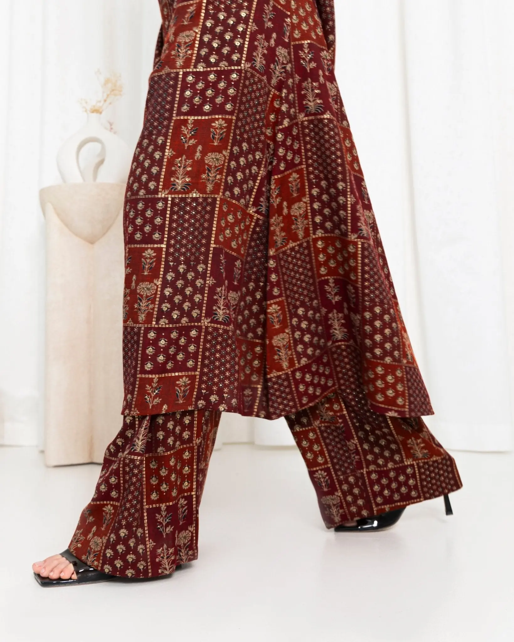 Maroon Floral Check Kimono Dress, photo 4