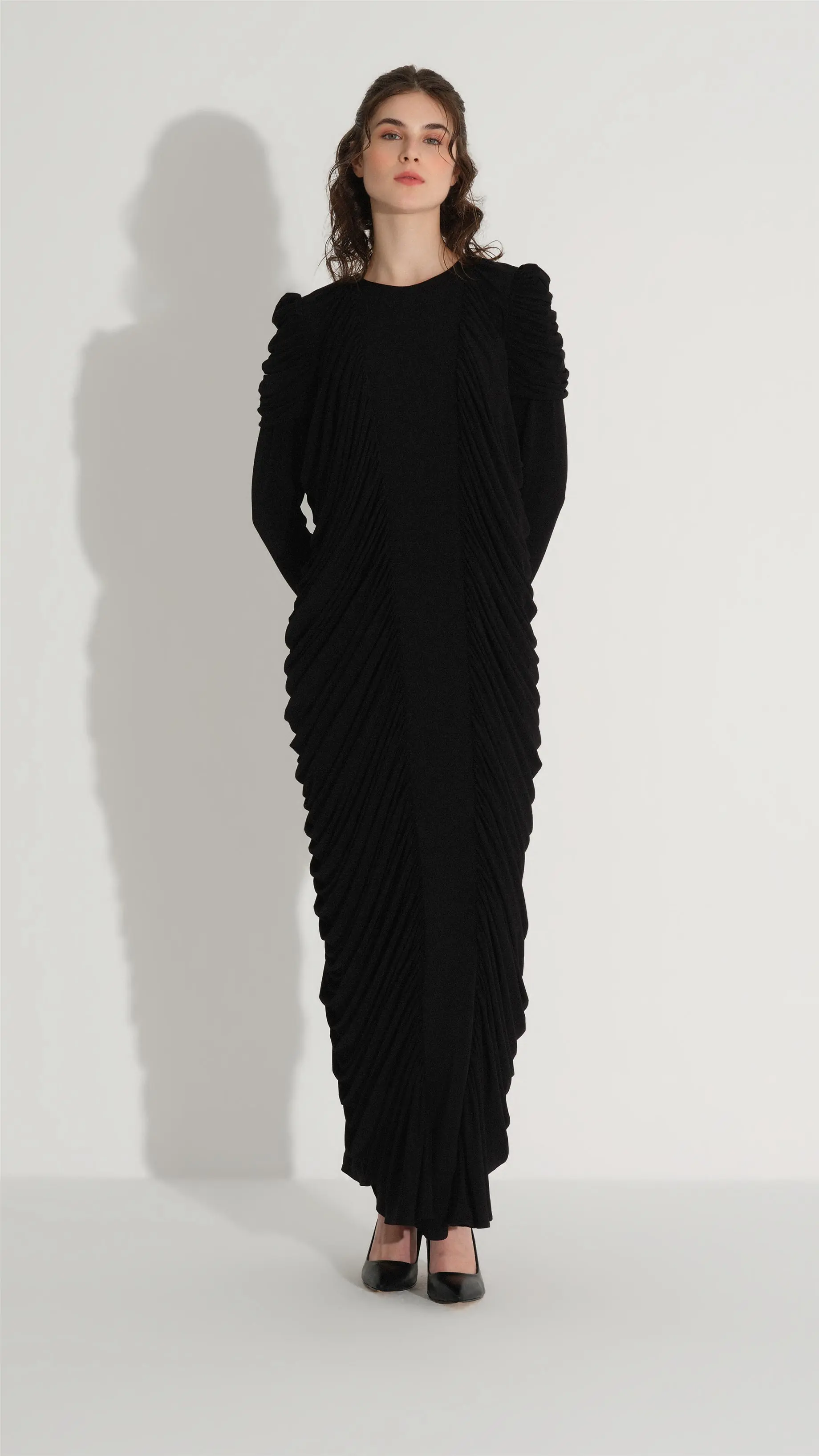 Draped Side-Gathered Dress – Black