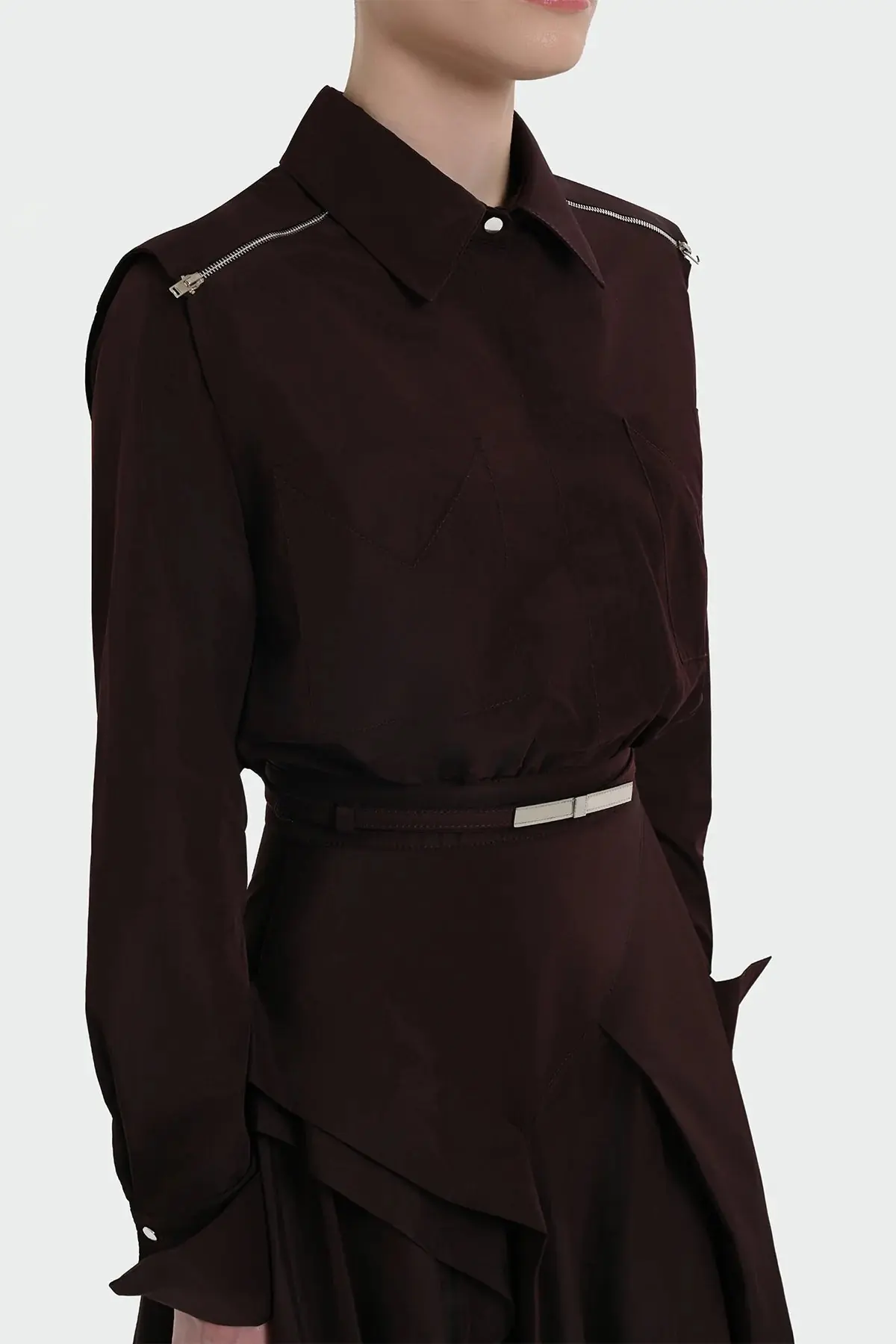 Belted Shirt Collar Midi Dress - Plum, photo 3
