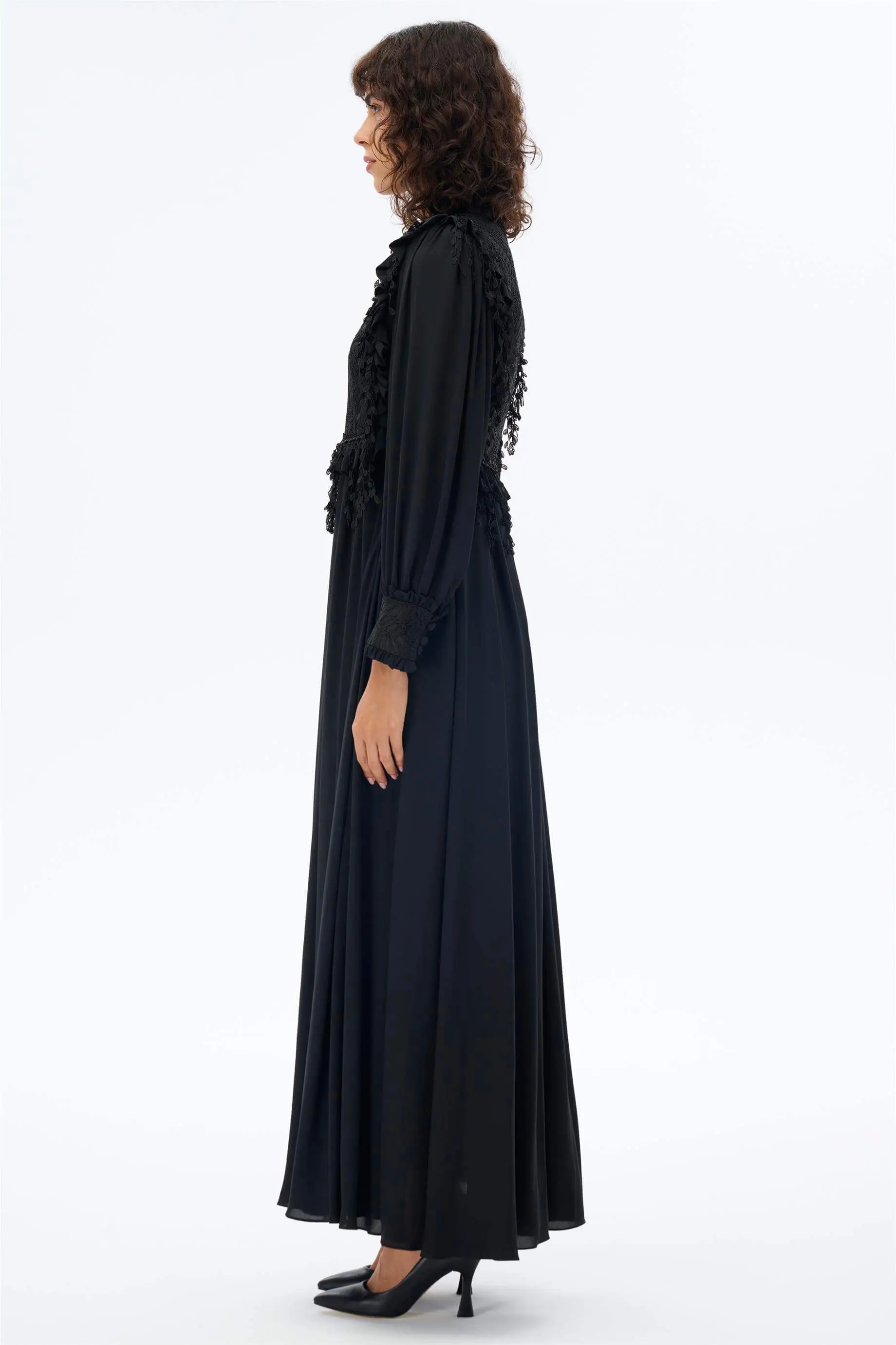 Leaf Detail Lace Bodice Maxi Dress – Black, photo 2