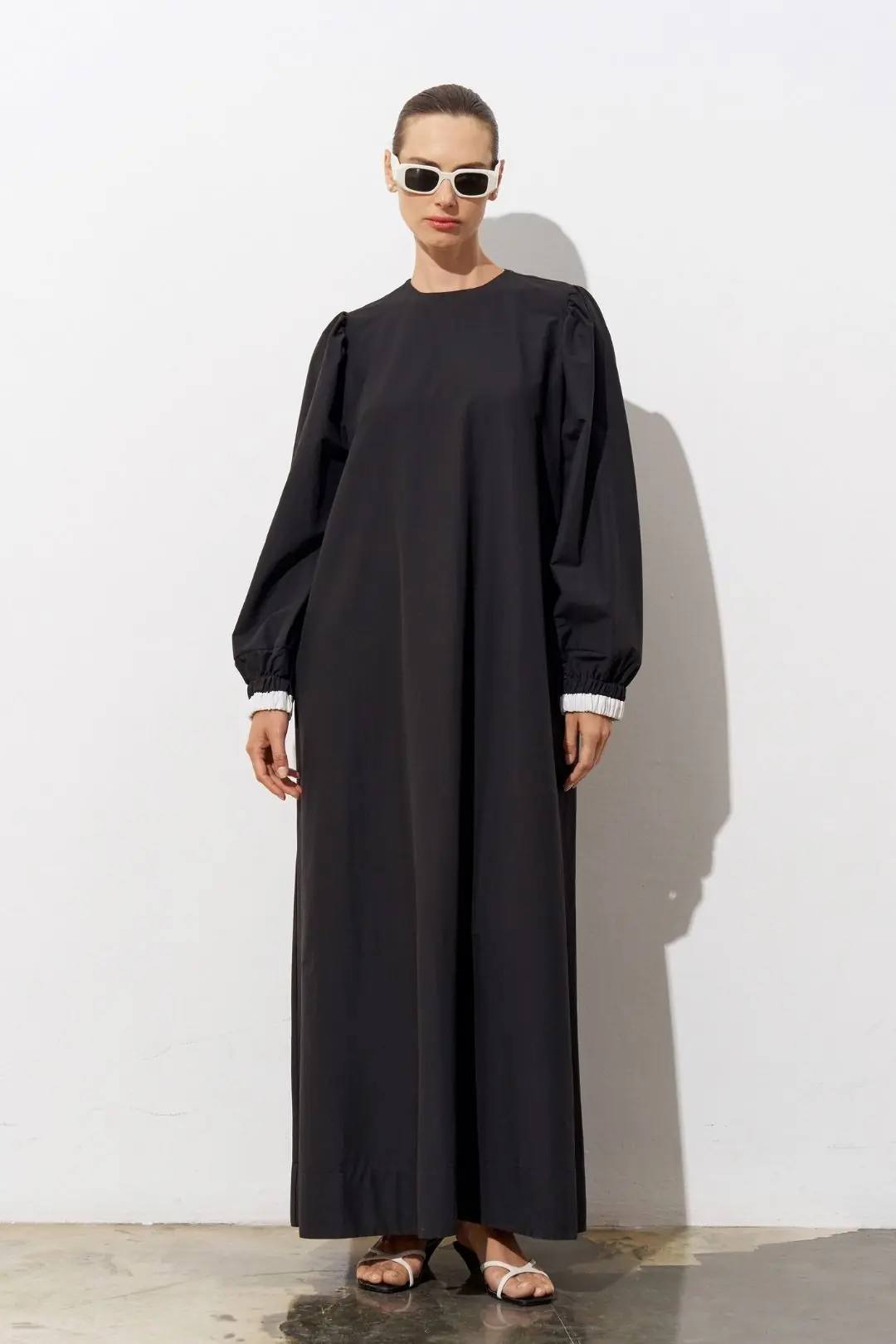 Alya Balloon-Sleeve Poplin Maxi Dress – Black, photo 3