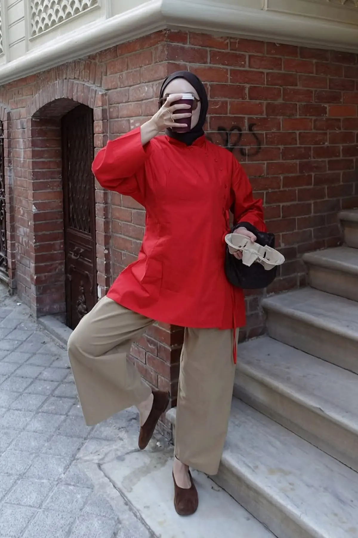 Hilal Küpeli'nin Tercihi-Pamuklu Geniş Paça Pantolon -Camel, photo 3