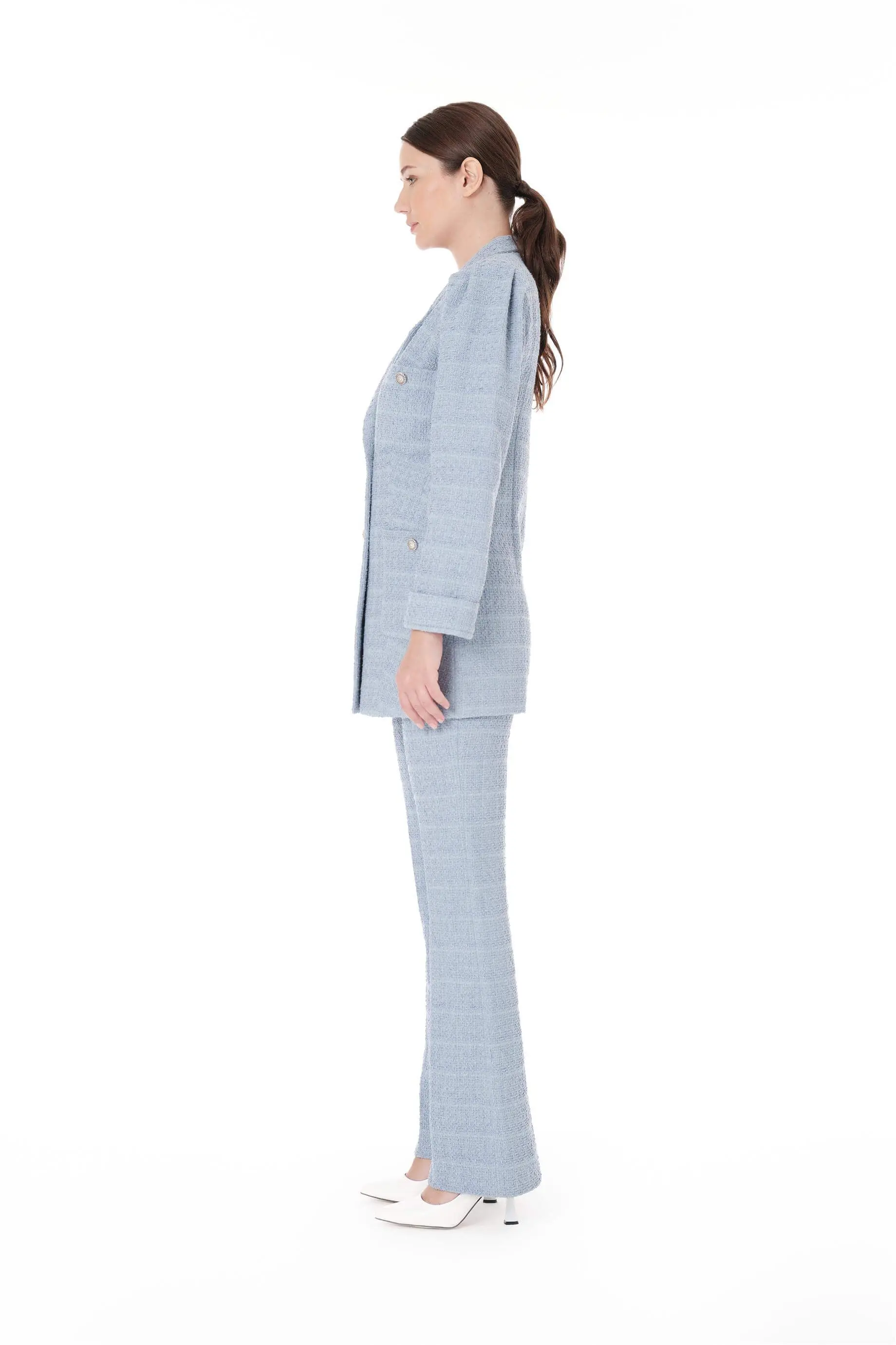Double-Breasted Blazer & Flared Trousers Set – Blue, photo 2