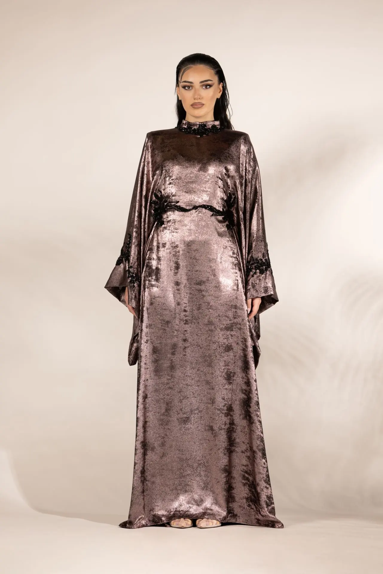 Cosmic Blossom Embellished Abaya – Dusty Rose