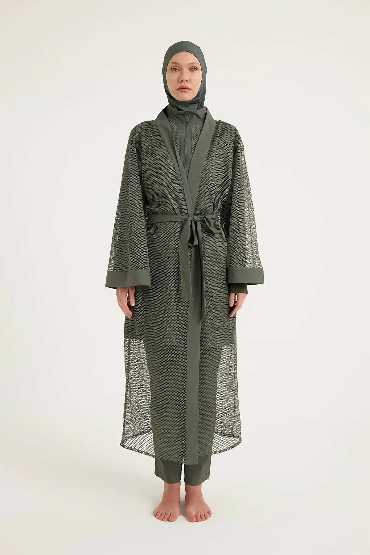 Khaki Full Coverage Mesh Kimono – Marina P2501-3, photo 5