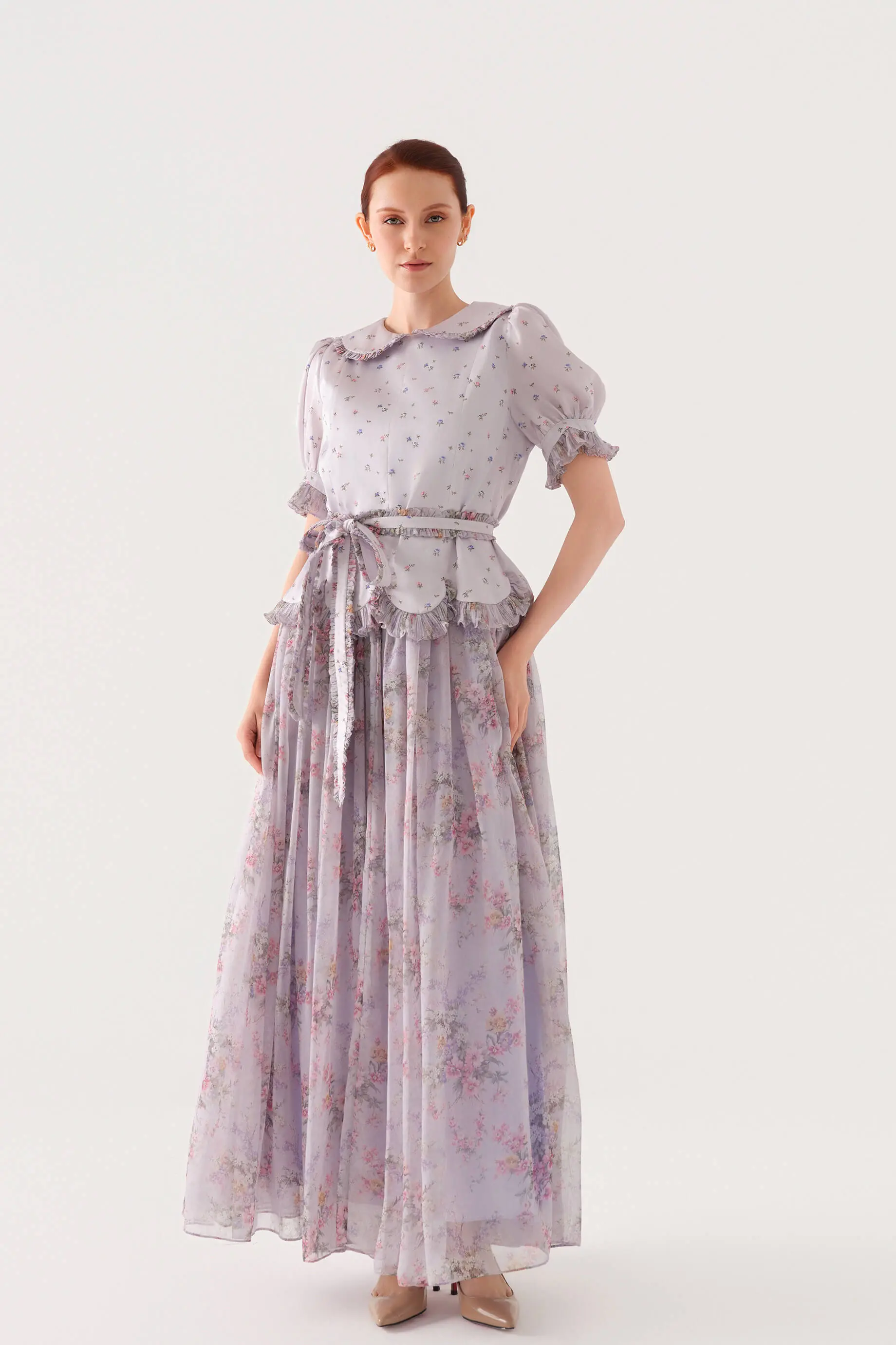Peter Pan Collar Short-Sleeve Chiffon Maxi Dress – Lilac, photo 4