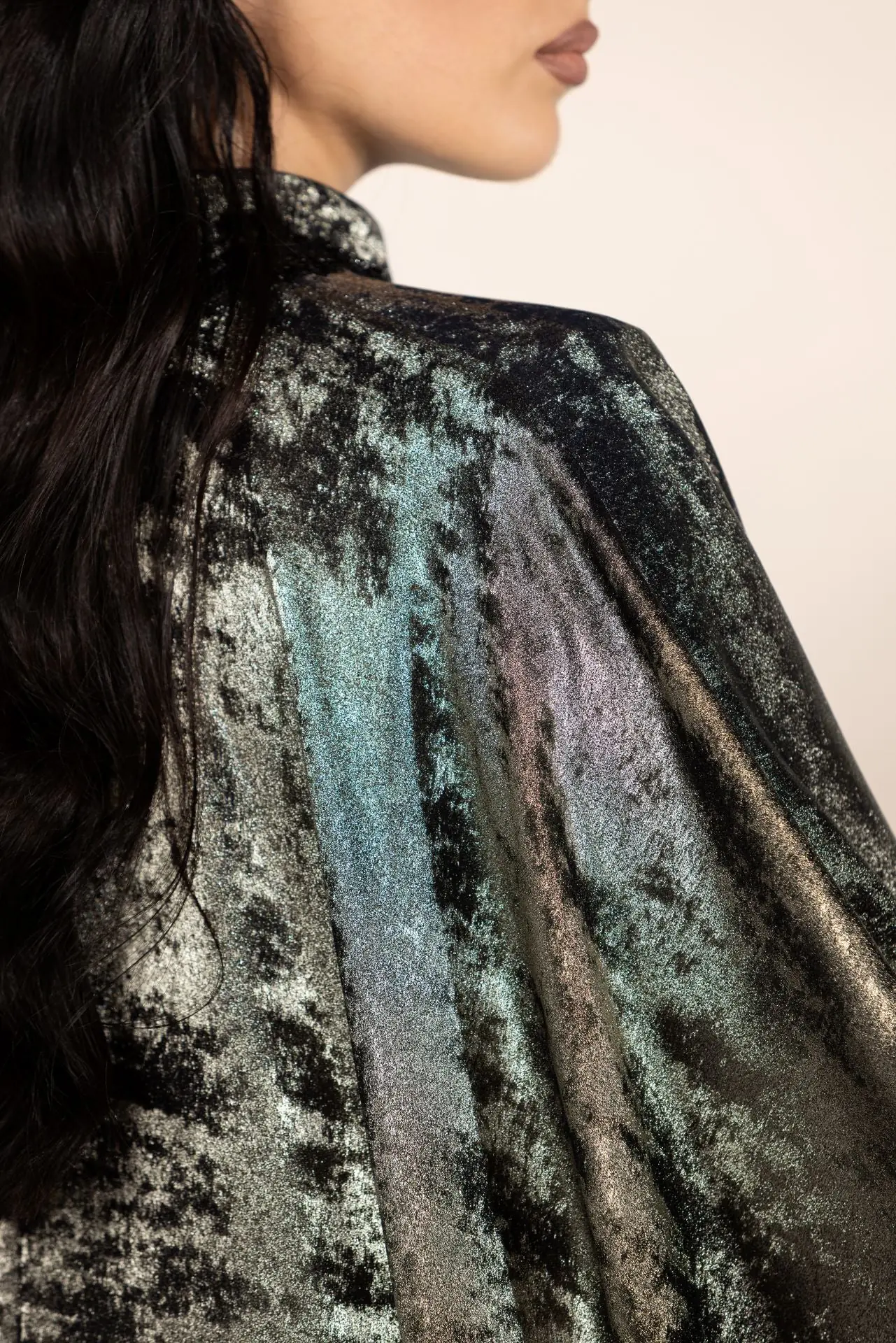 Infinity Silk Embellished Abaya – Metallic Gray, photo 3