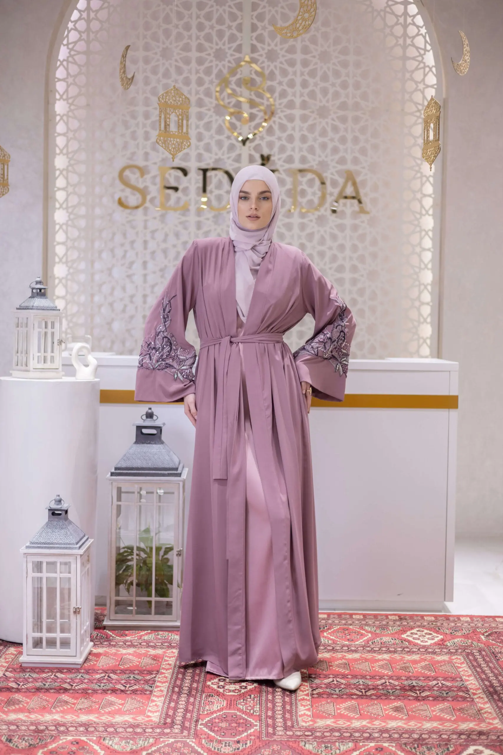 Silk Dynasty Embellished Abaya – Dusty Rose