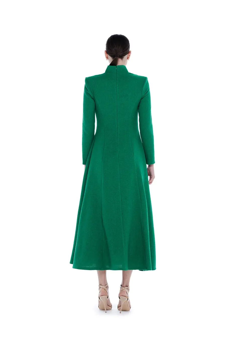 High-Neck Flounced Long Dress - Green, photo 4