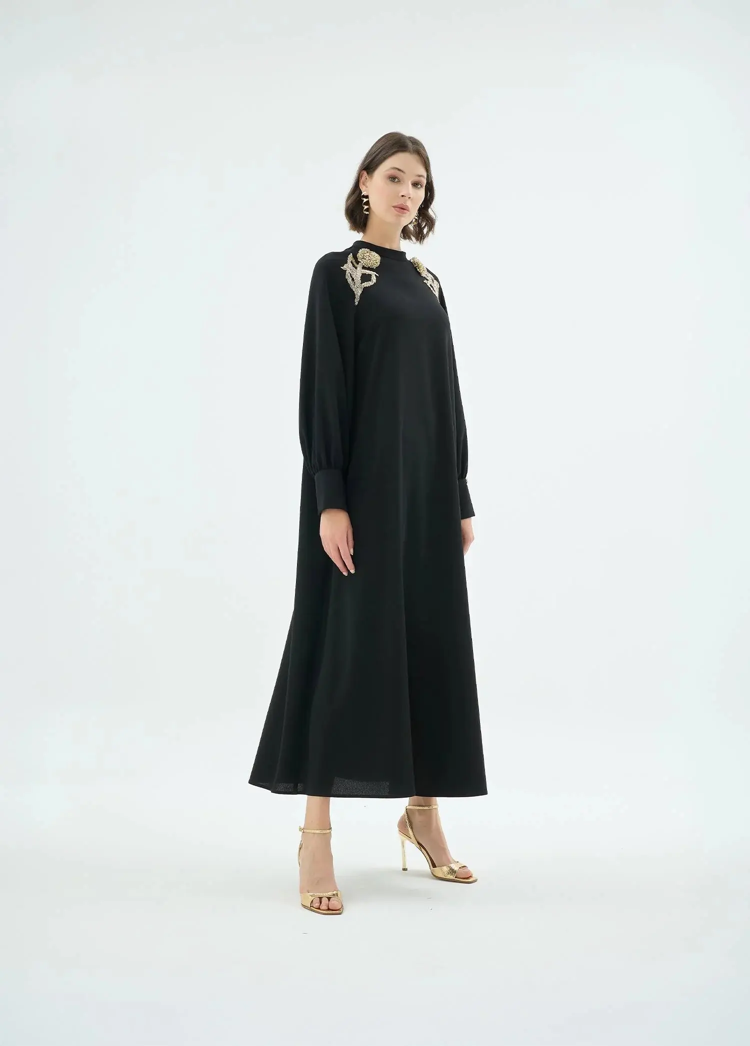 Rose Embellished Shoulder Dress – Black, photo 6