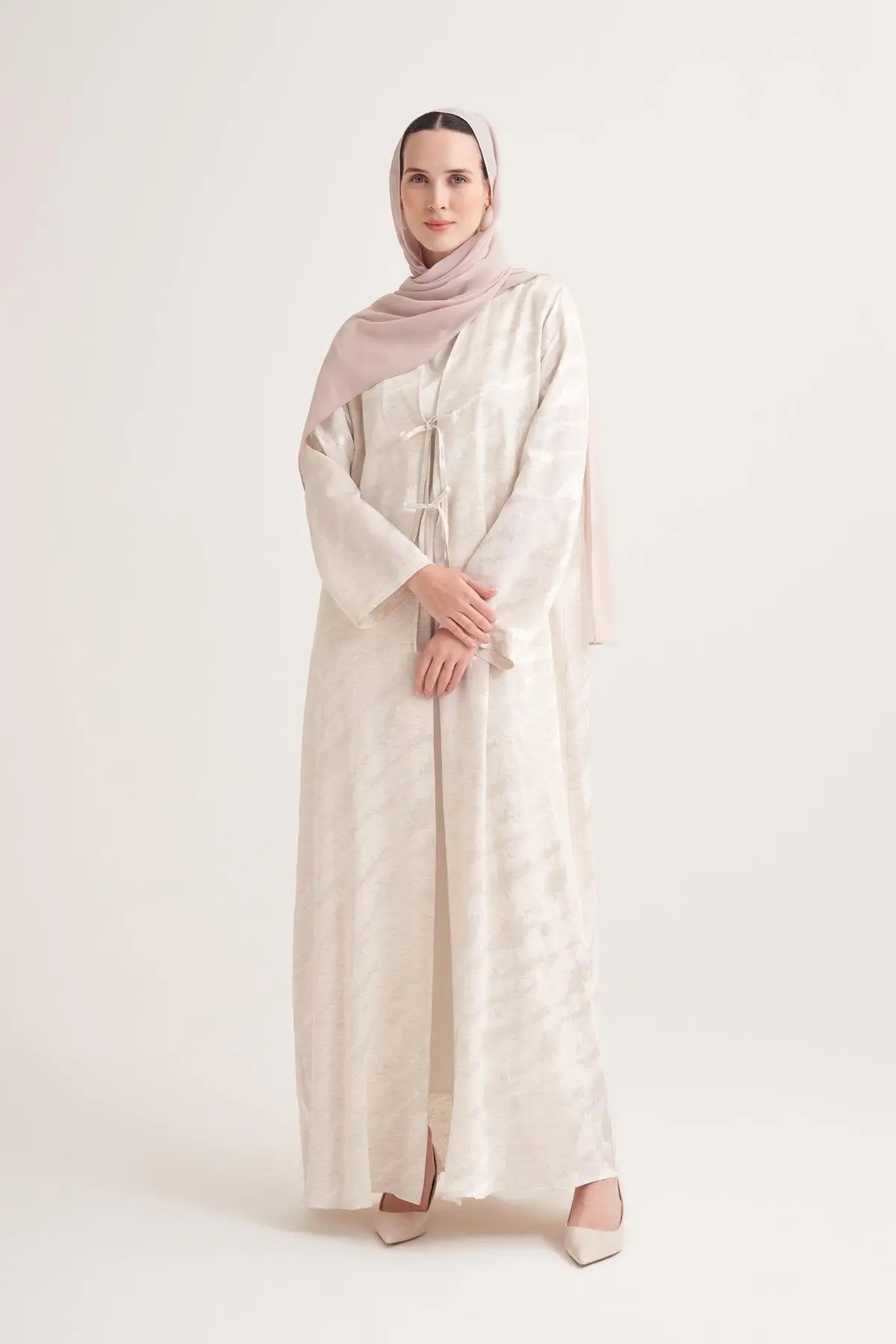 Mila Linen Abaya & Scarf –  Cream