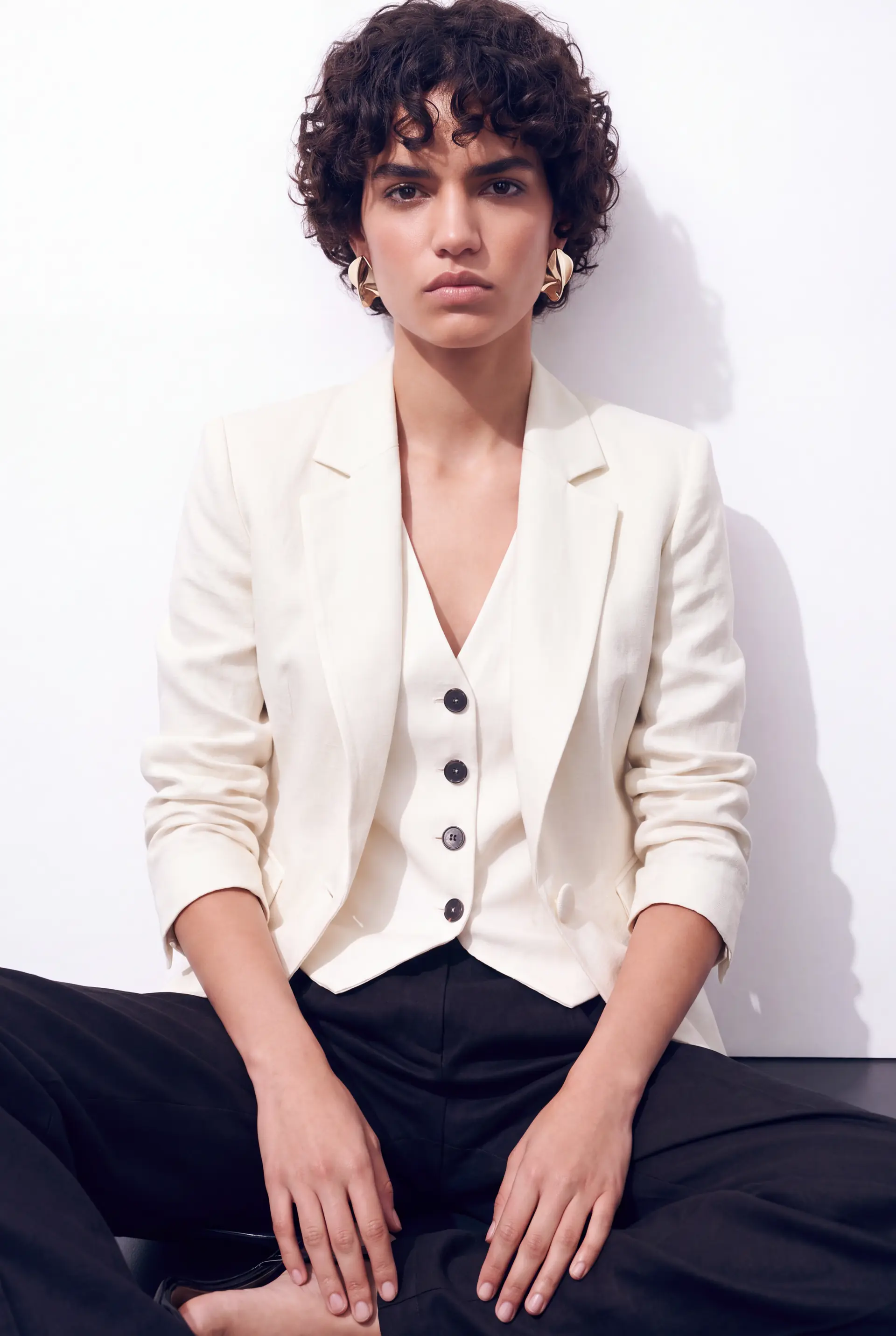 Ivory Waist-Fitted Jacket 100% Linen, photo 5