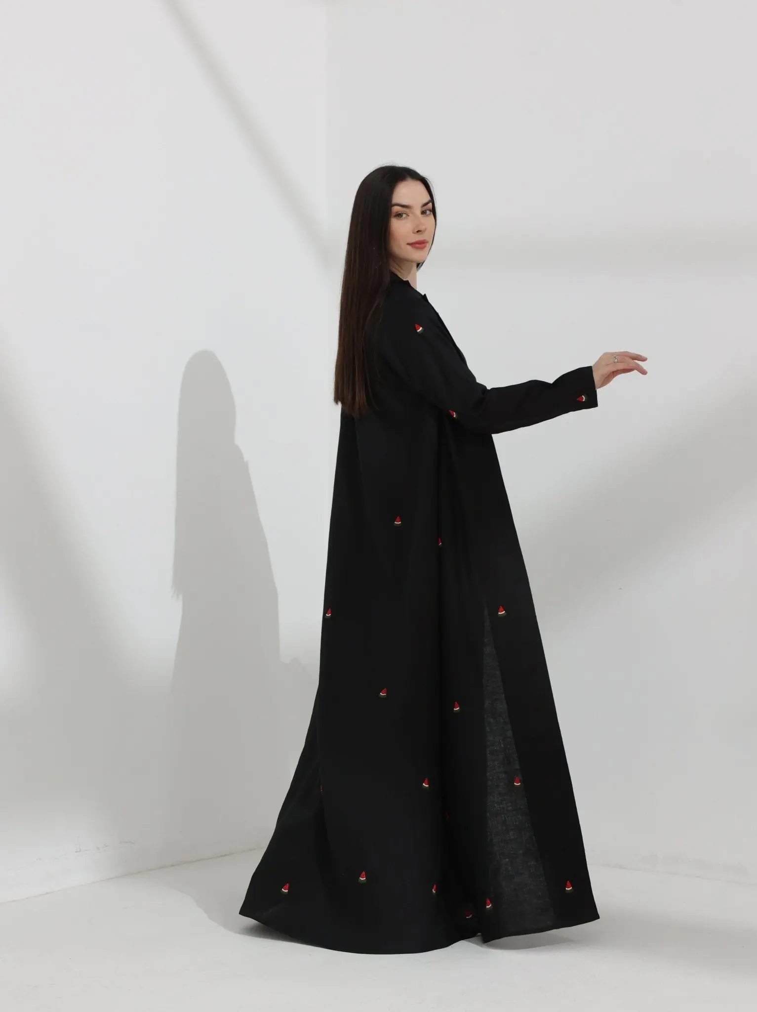 Watermelon Linen Abaya Black, photo 2
