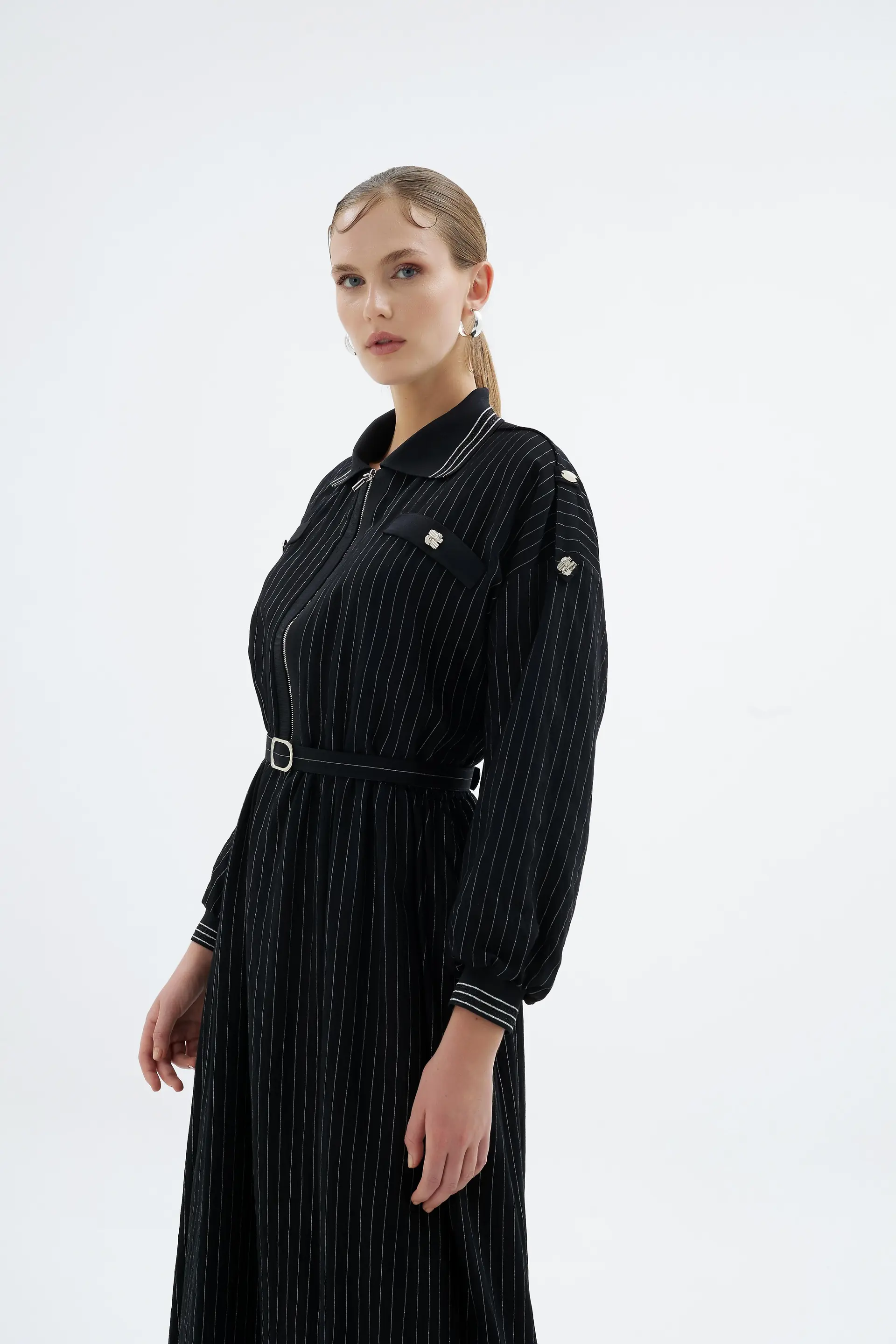 Ivory Striped Shirt Dress – Black, photo 2