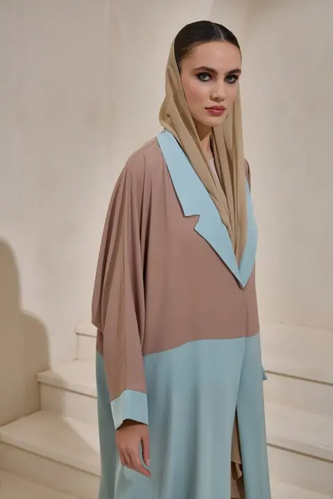 Two Color Abaya Set - Brown Mint Green, photo 2