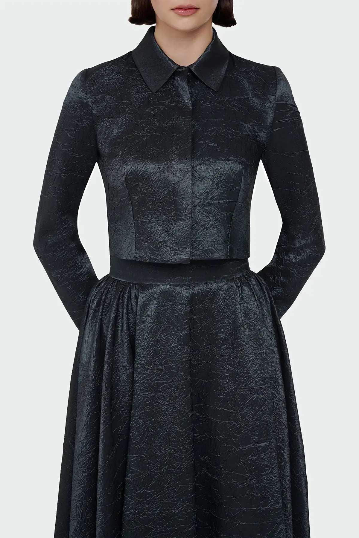 Shirt Collar Cropped Jacket & Skirt Set - Emerald, photo 2