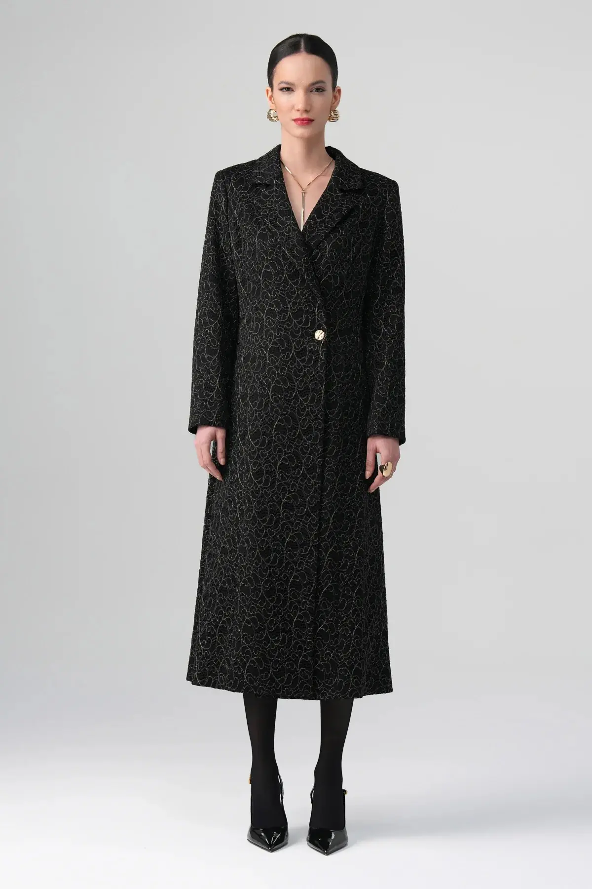 Daphne Lace Single-Button Coat – Black