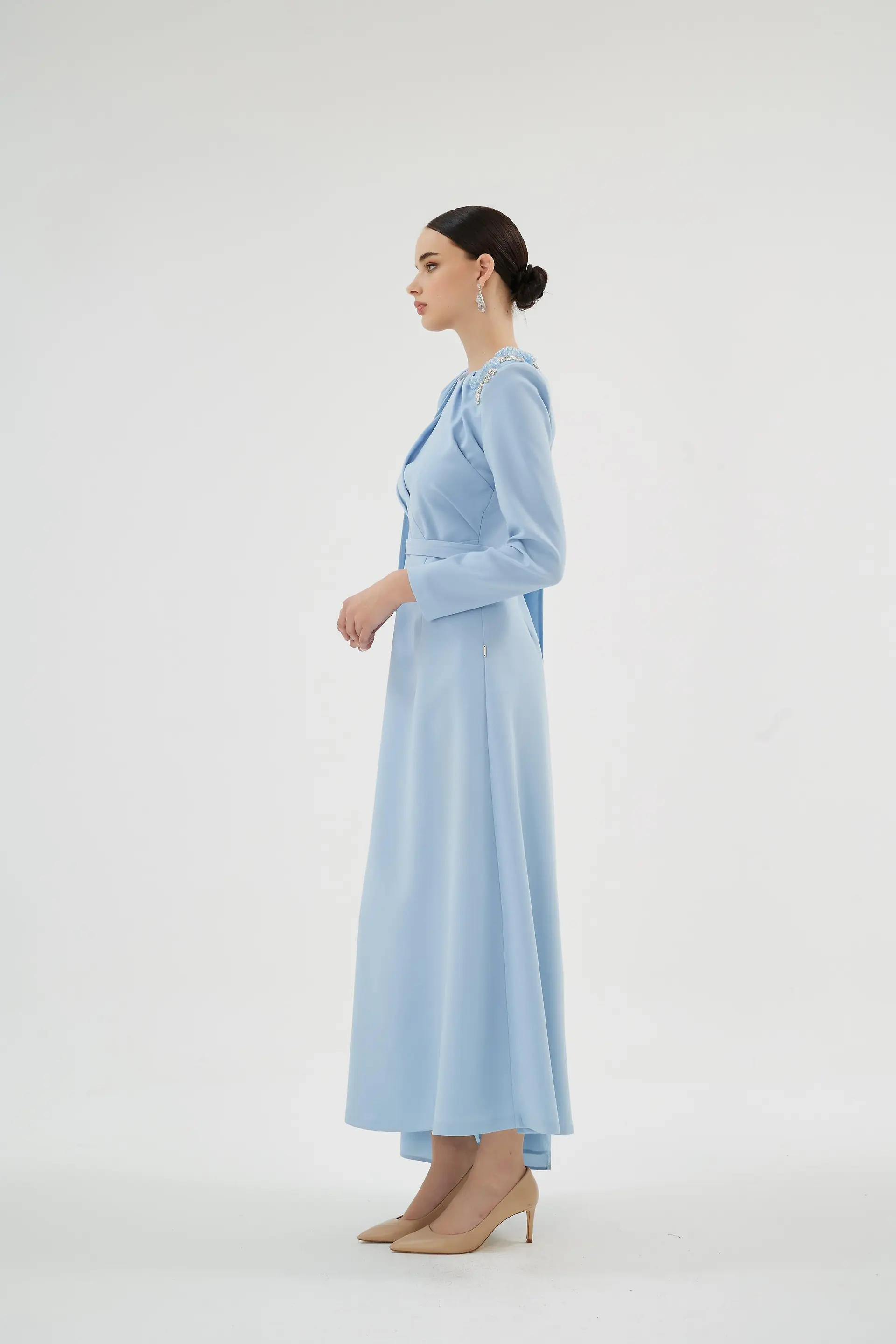 Liliowy Cape Detail Dress – Blue, photo 3