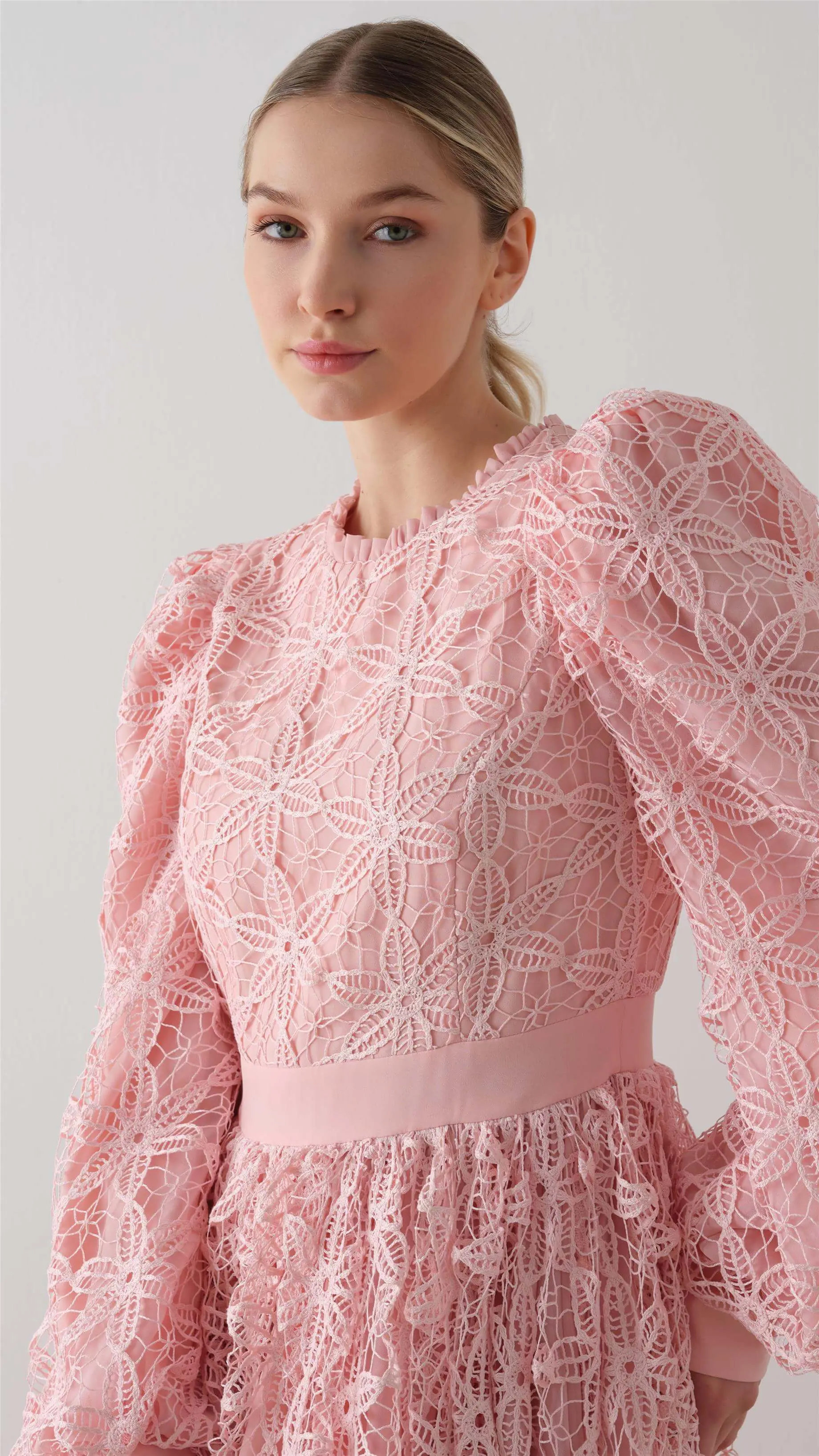 Lace Embroidered Full-Skirt Dress – Pink, photo 4