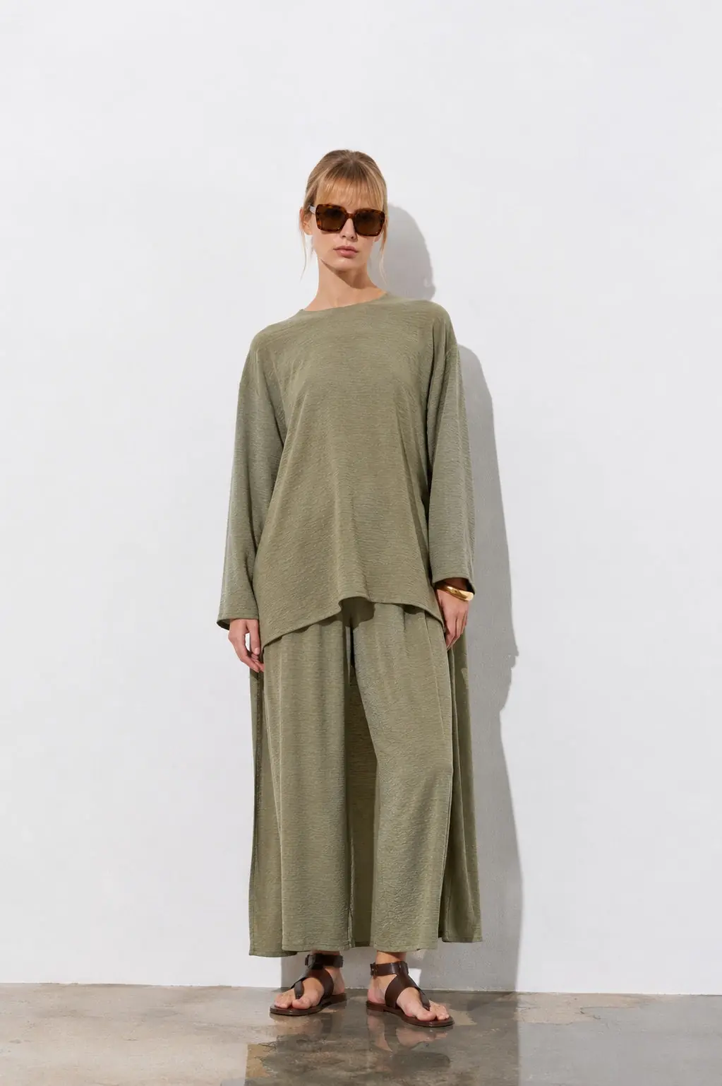 Aura Oversize Tunic & Trouser Set - Khaki