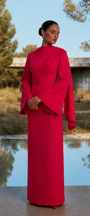 Scarlet Crepe Drape Top & Maxi Skirt Set, photo 2
