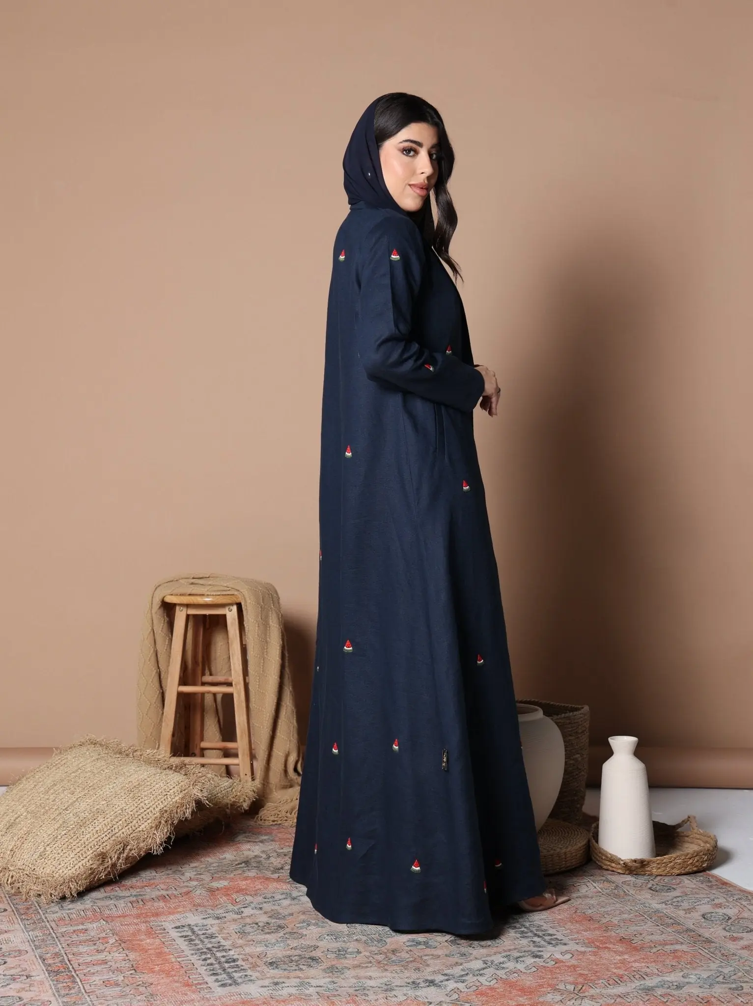 Watermelon Linen Abaya Navy Blue, photo 3