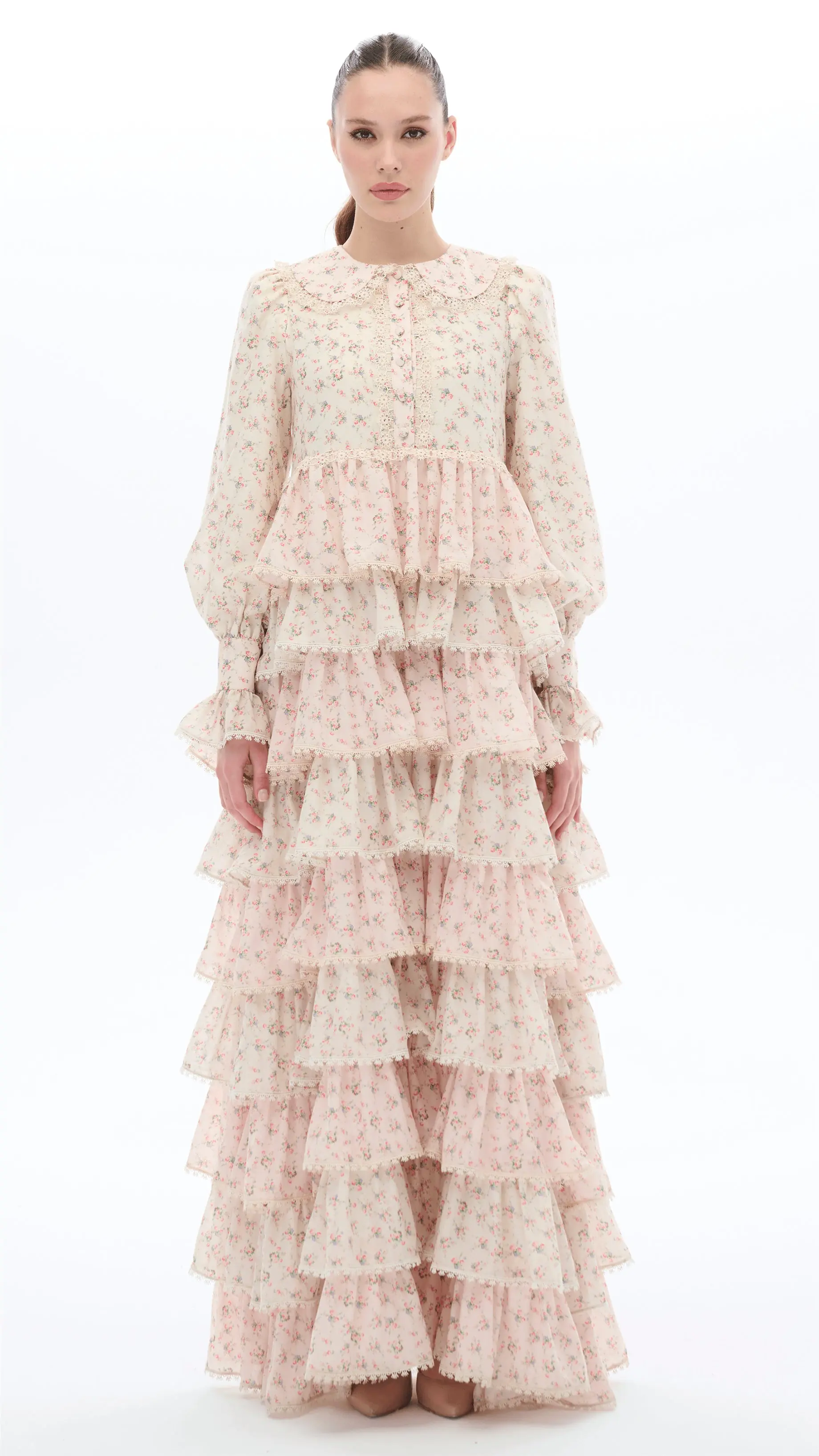 Tiered Lace Ruffle Dress – Pink