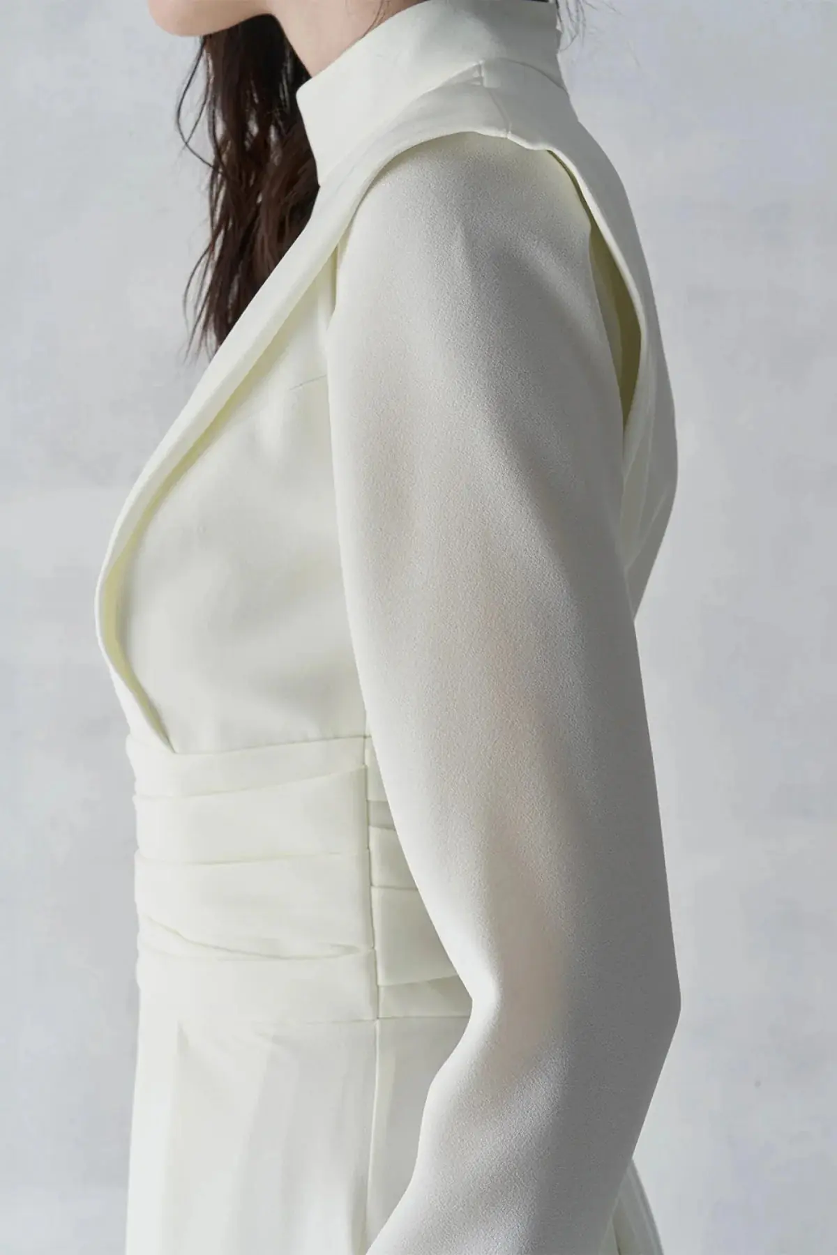 Draped Waist Long Evening Dress - Ivory, photo 4