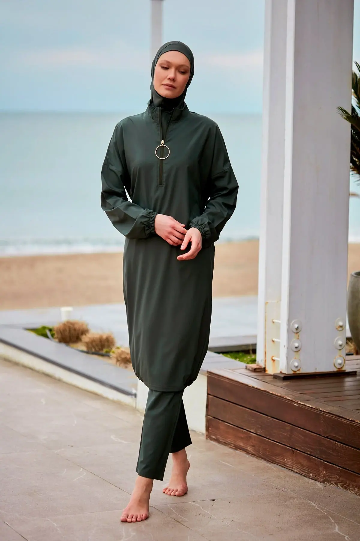 Woven Khaki Burkini Modest Swimwear M2406